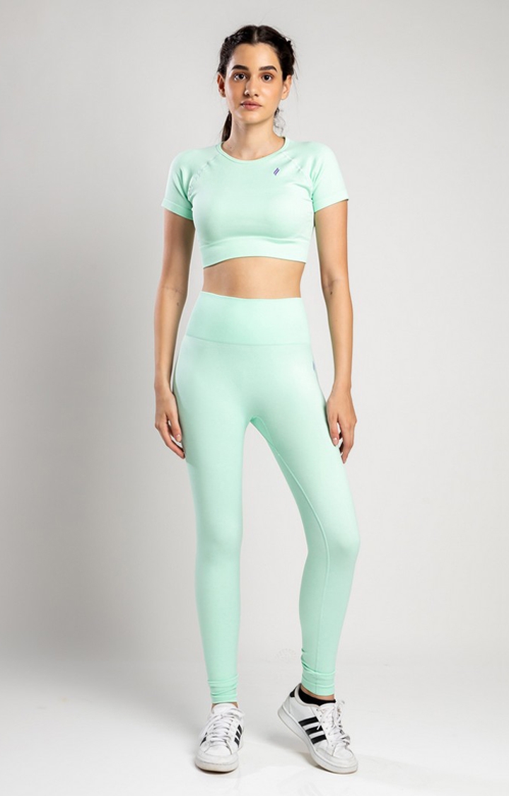 SKNZ Activewear | Women's Teal Blue Solid Nylon Tracksuit