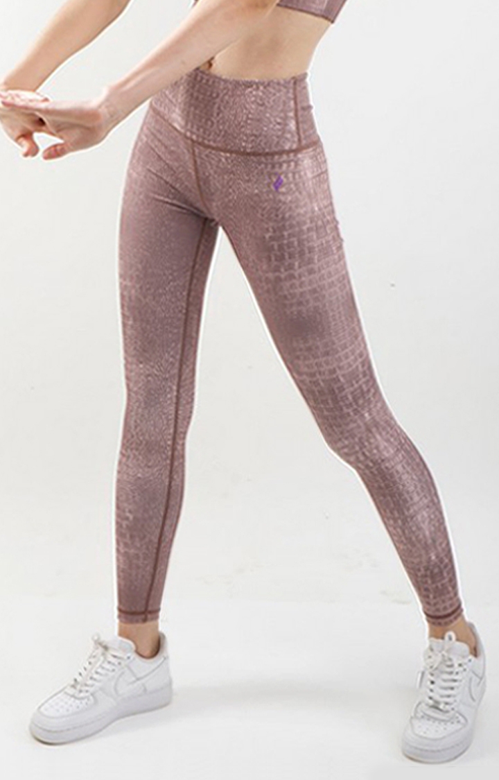 Women's Brown Printed Nylon Activewear Legging