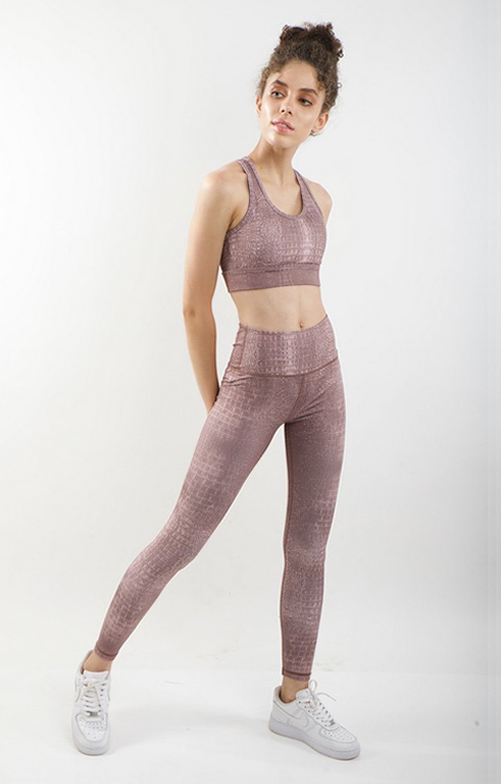 Women's Brown Printed Nylon Tracksuit