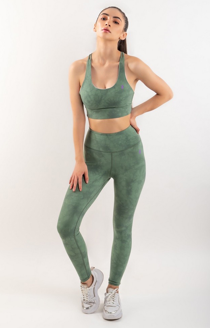 SKNZ Activewear | Women Green Nylon Tie Dye Tracksuits