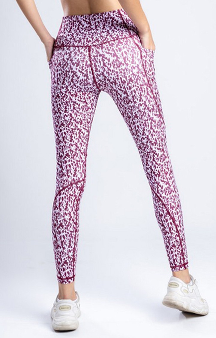 Women's Red Printed Nylon Activewear Legging