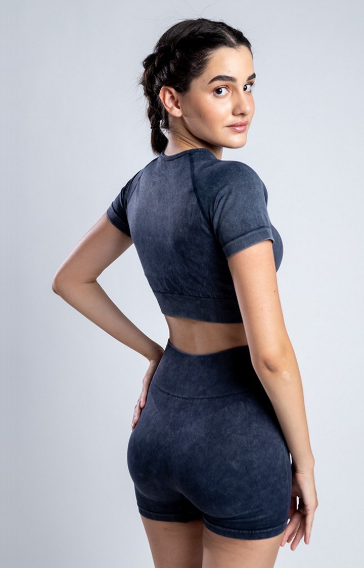 Women's Black Tiedye Nylon Activewear Shorts