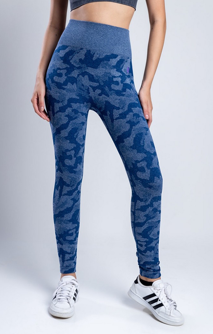 SKNZ Activewear | Women's Blue Camouflage Nylon Activewear Legging
