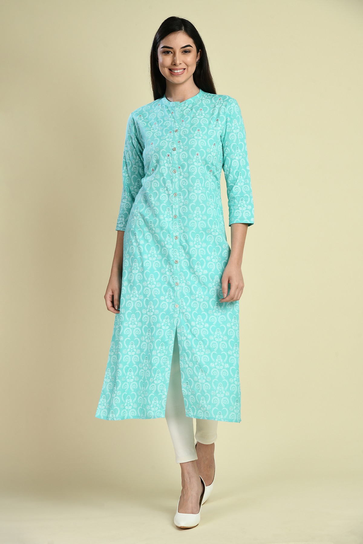 Green Ethnic Motifs Printed Kurta