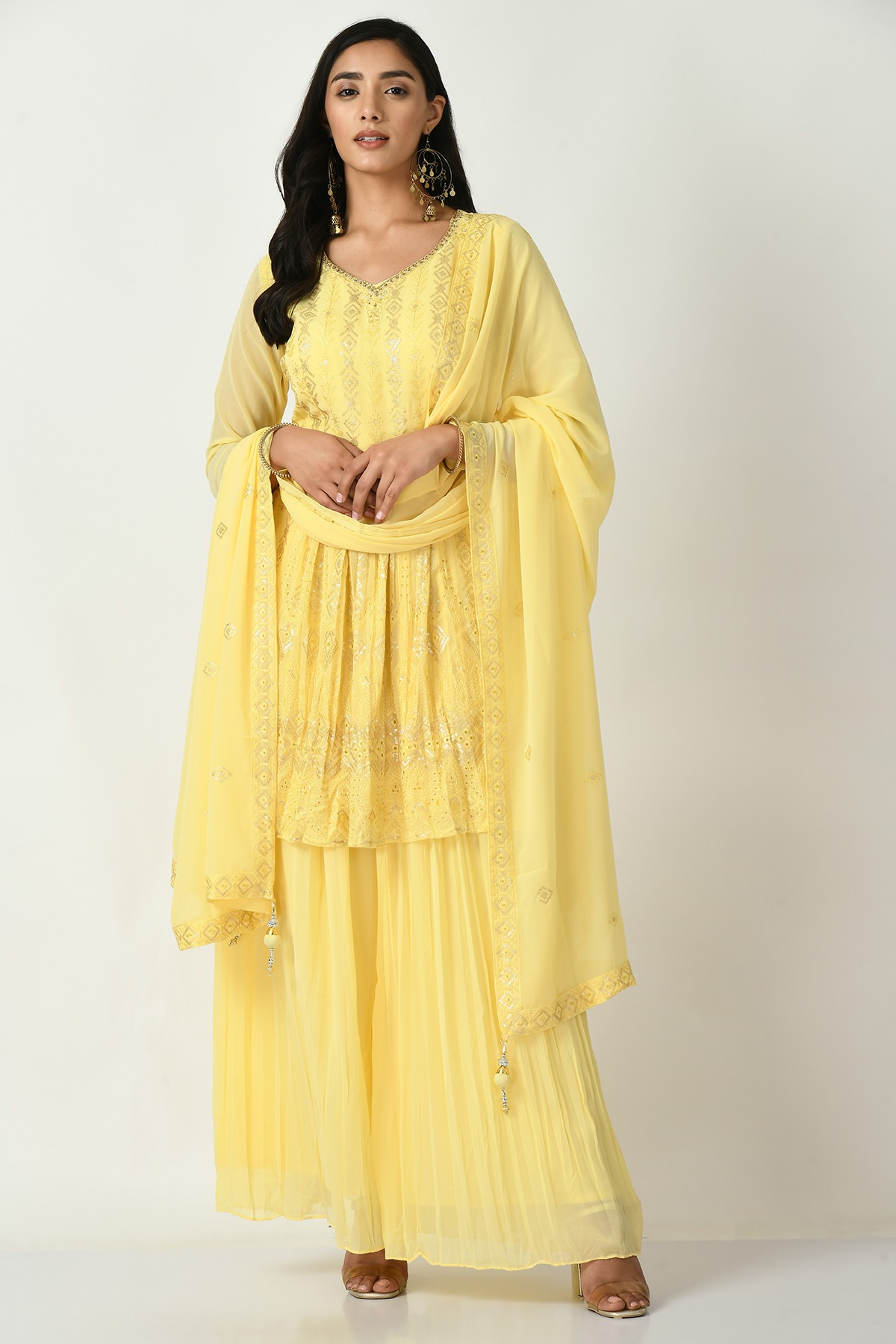Yellow Zari Embroidered Kurta Set