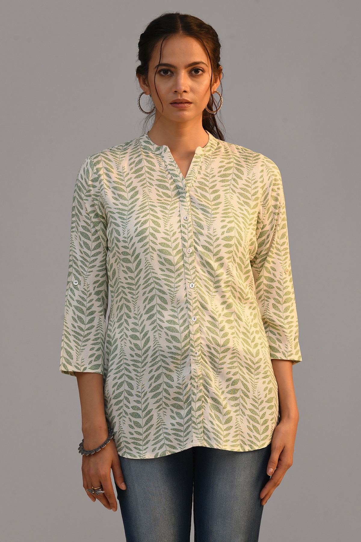 Cream Printed Straight Top