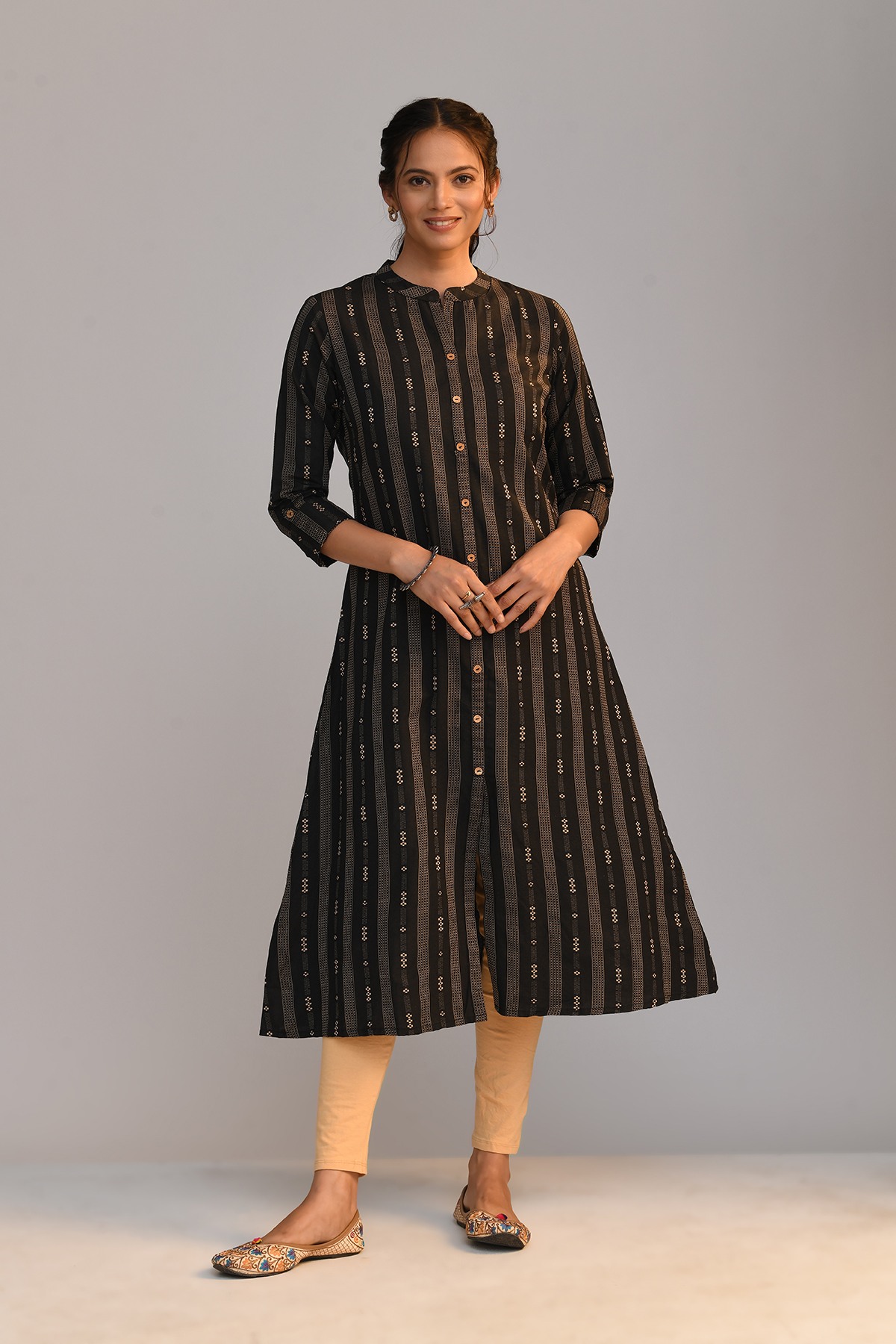 Black Printed Straight Kurta