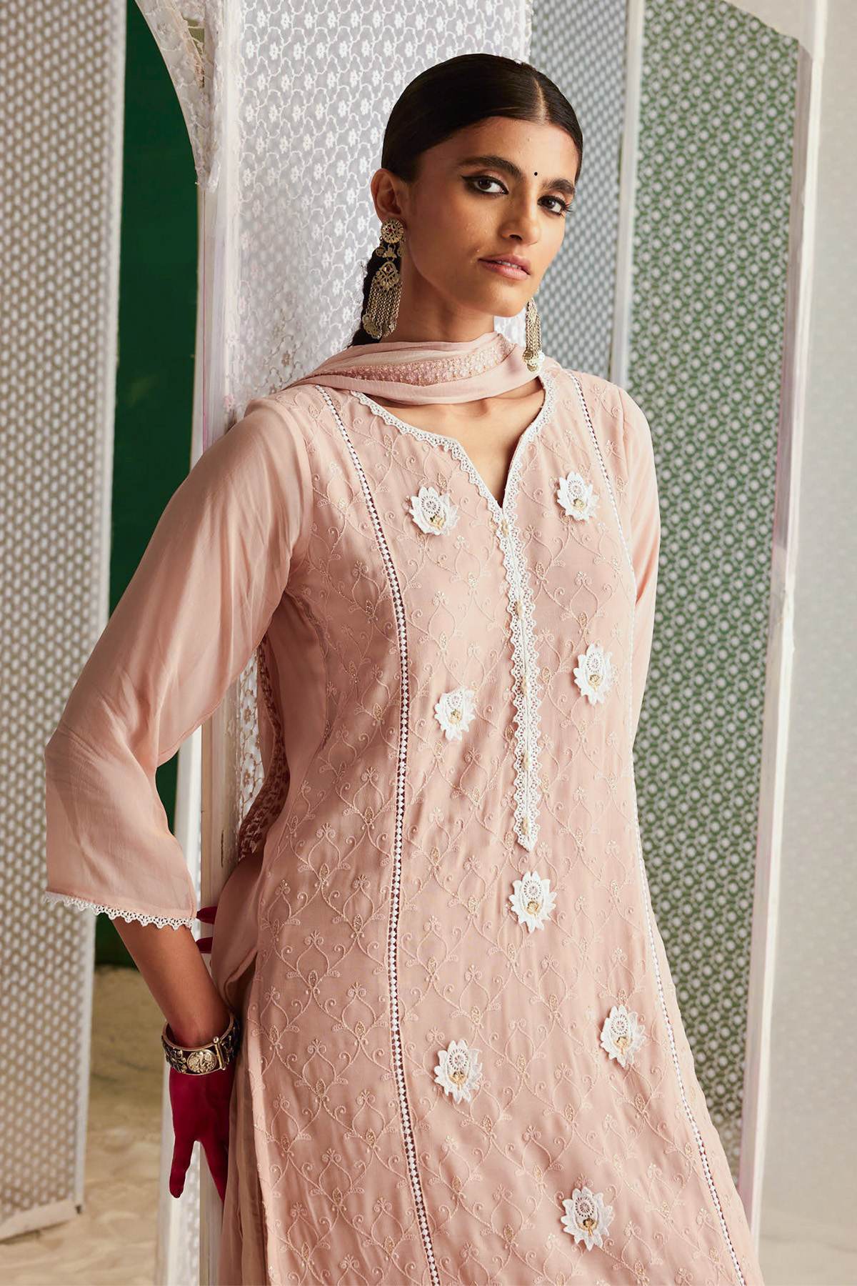 Fawn Embroidered Straight Kurta Set