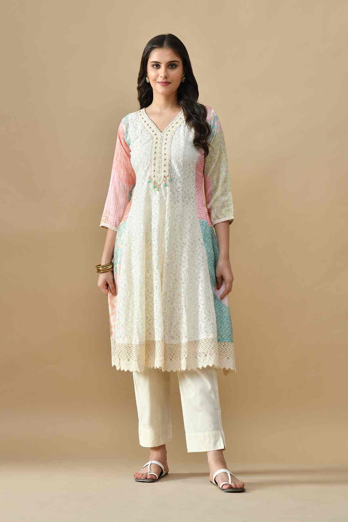 SABHYATA LADIES WESTERN KURTI 3PCS SET 251KK2501 CREAM