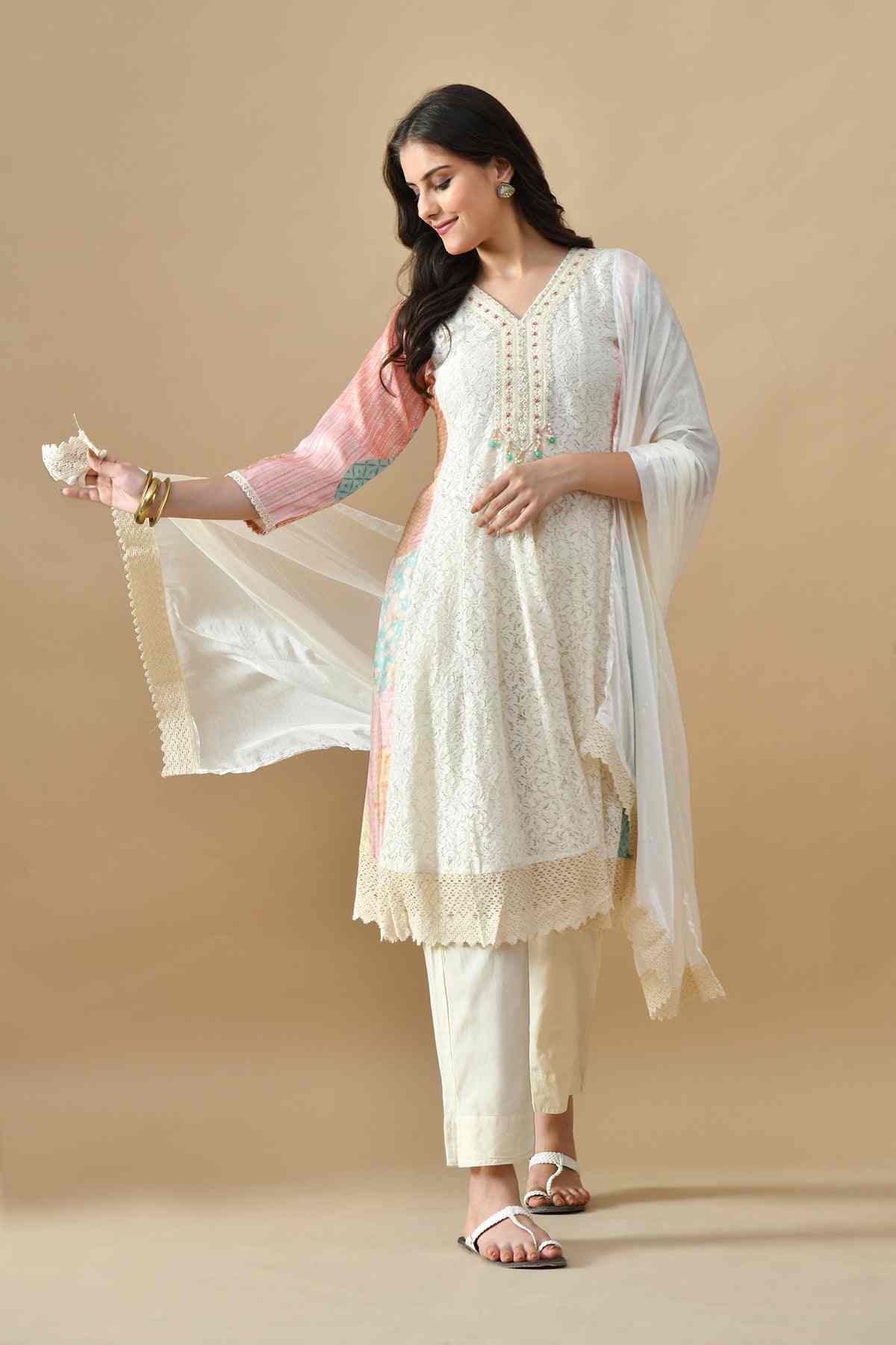SABHYATA LADIES WESTERN KURTI 3PCS SET 251KK2501 CREAM
