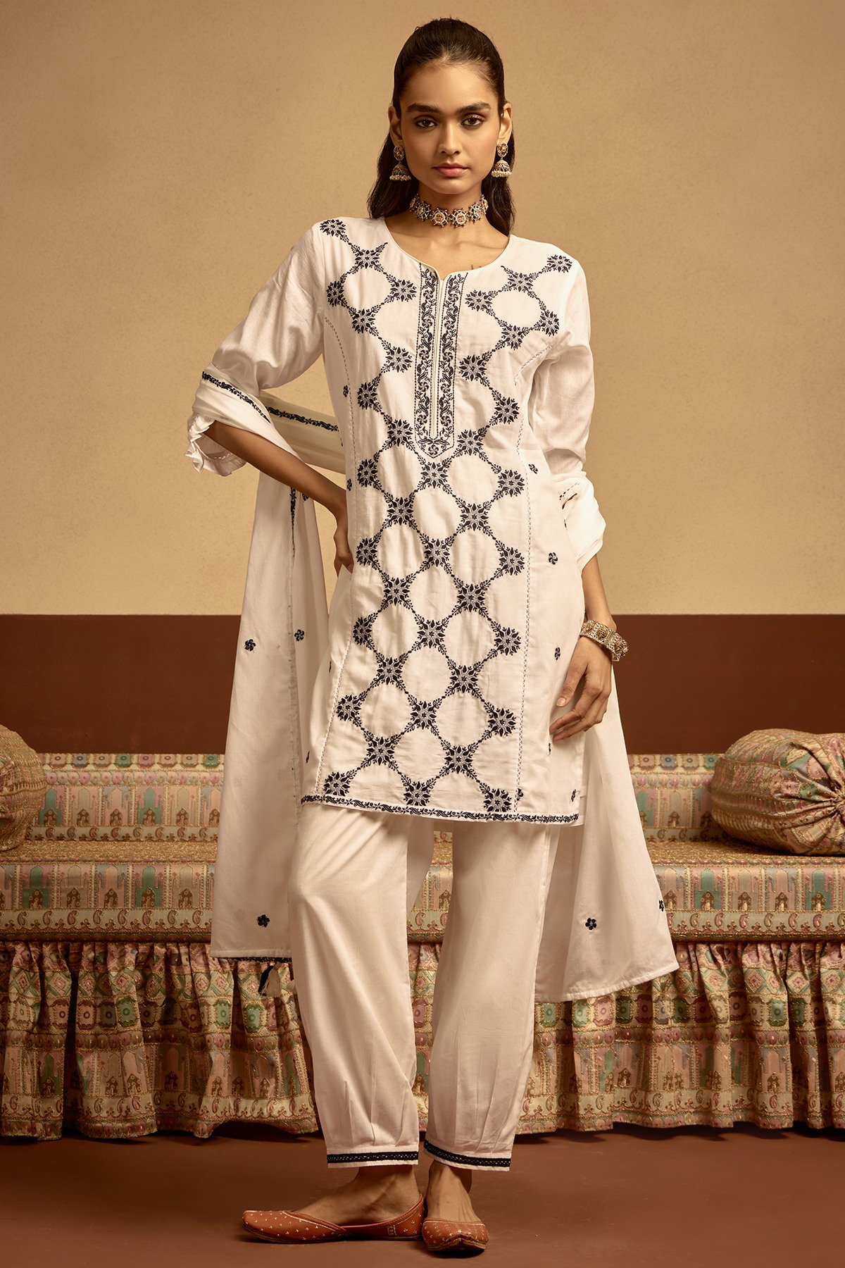 White Embroidered Kurta Set