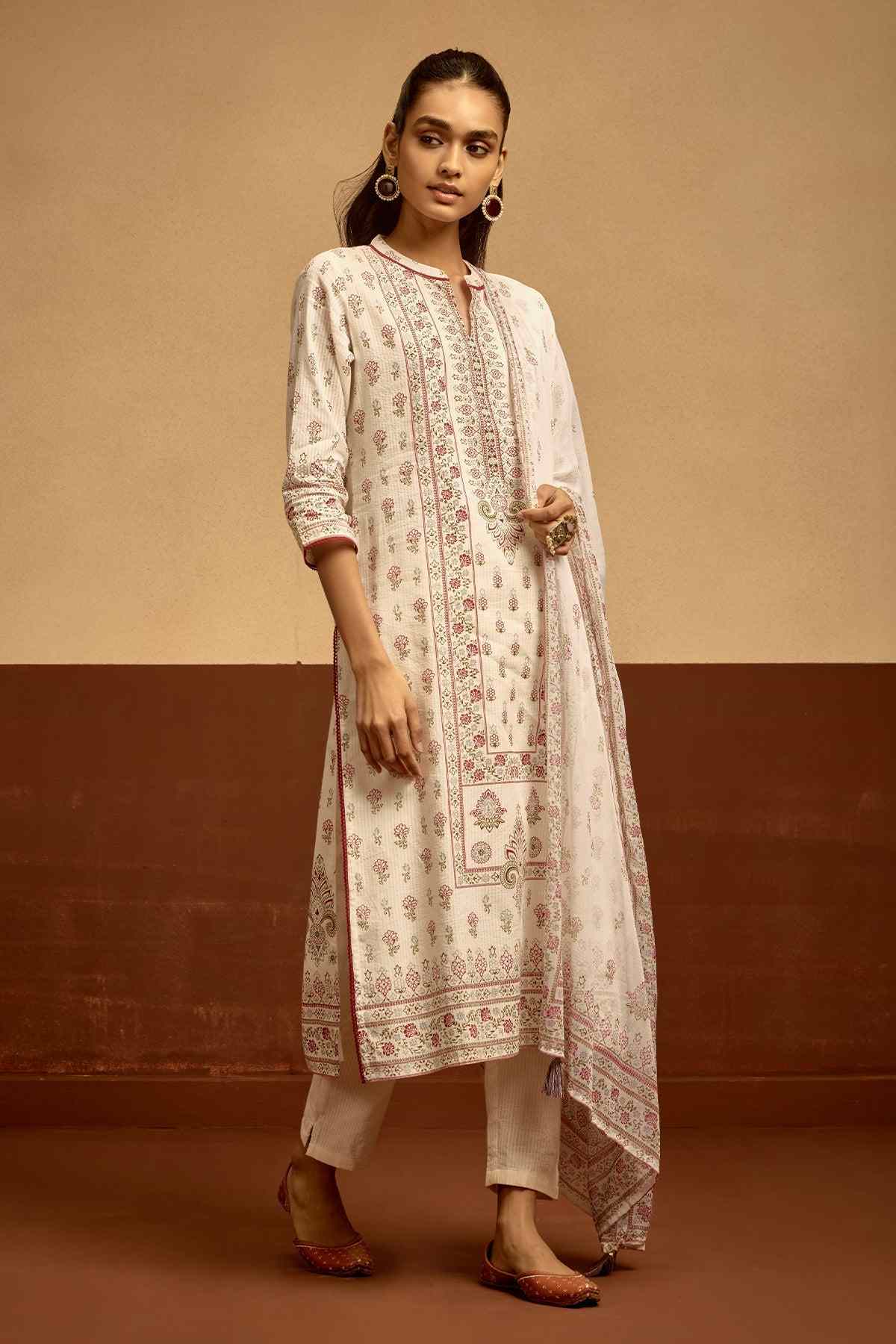 SABHYATA LADIES WESTERN KURTI 3PCS SET 253AD554 CREAM