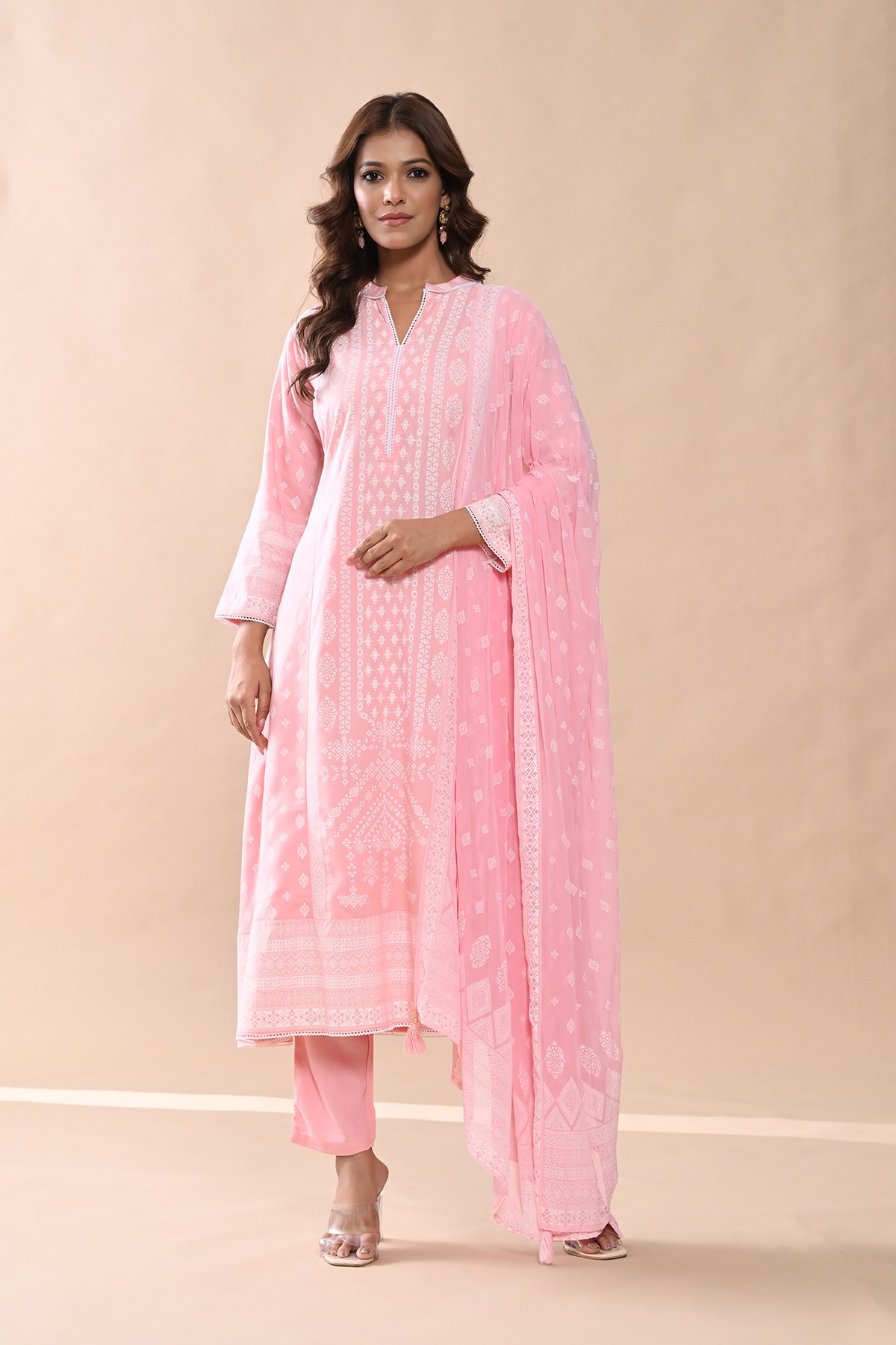 Peach Printed Kurta Set