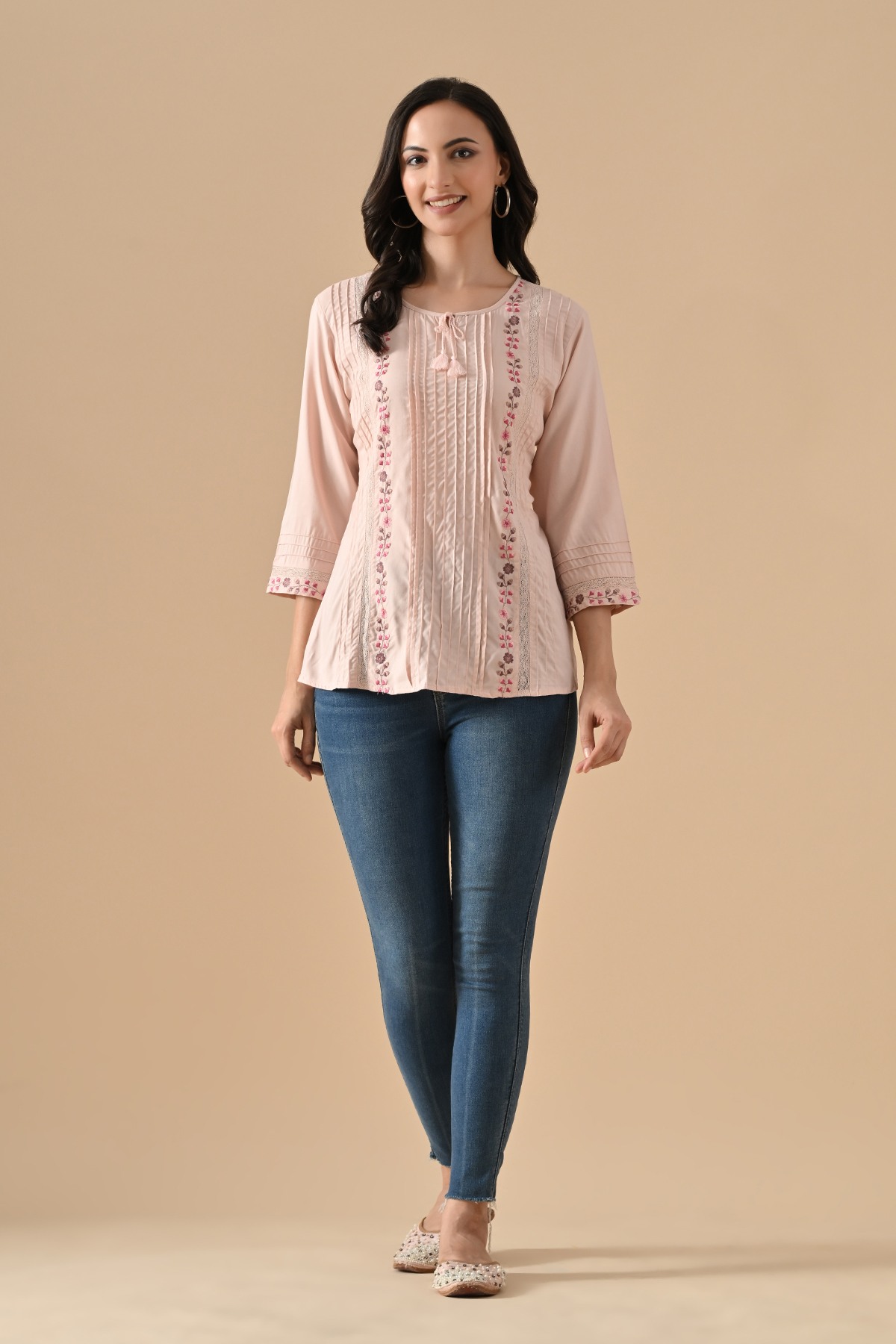 Peach Embroidered Top