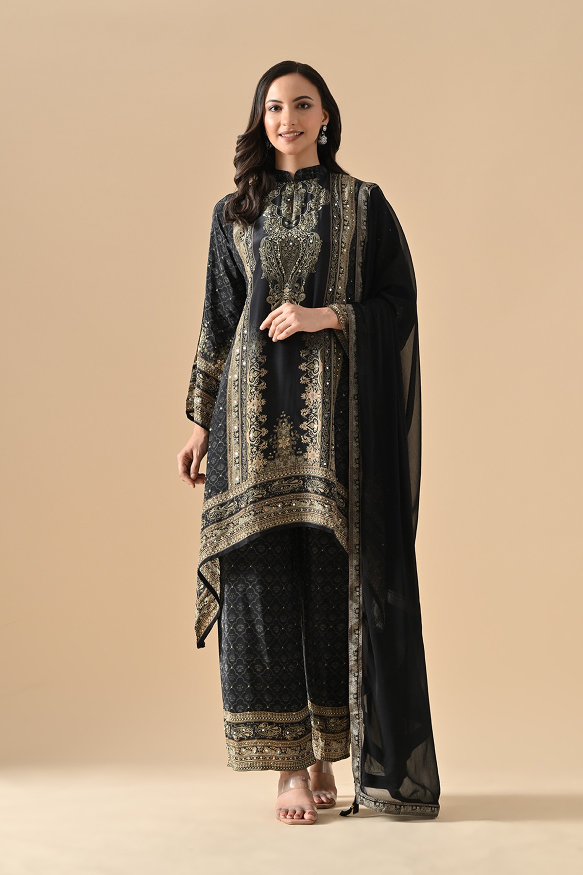 Black Embellished Kurta Set