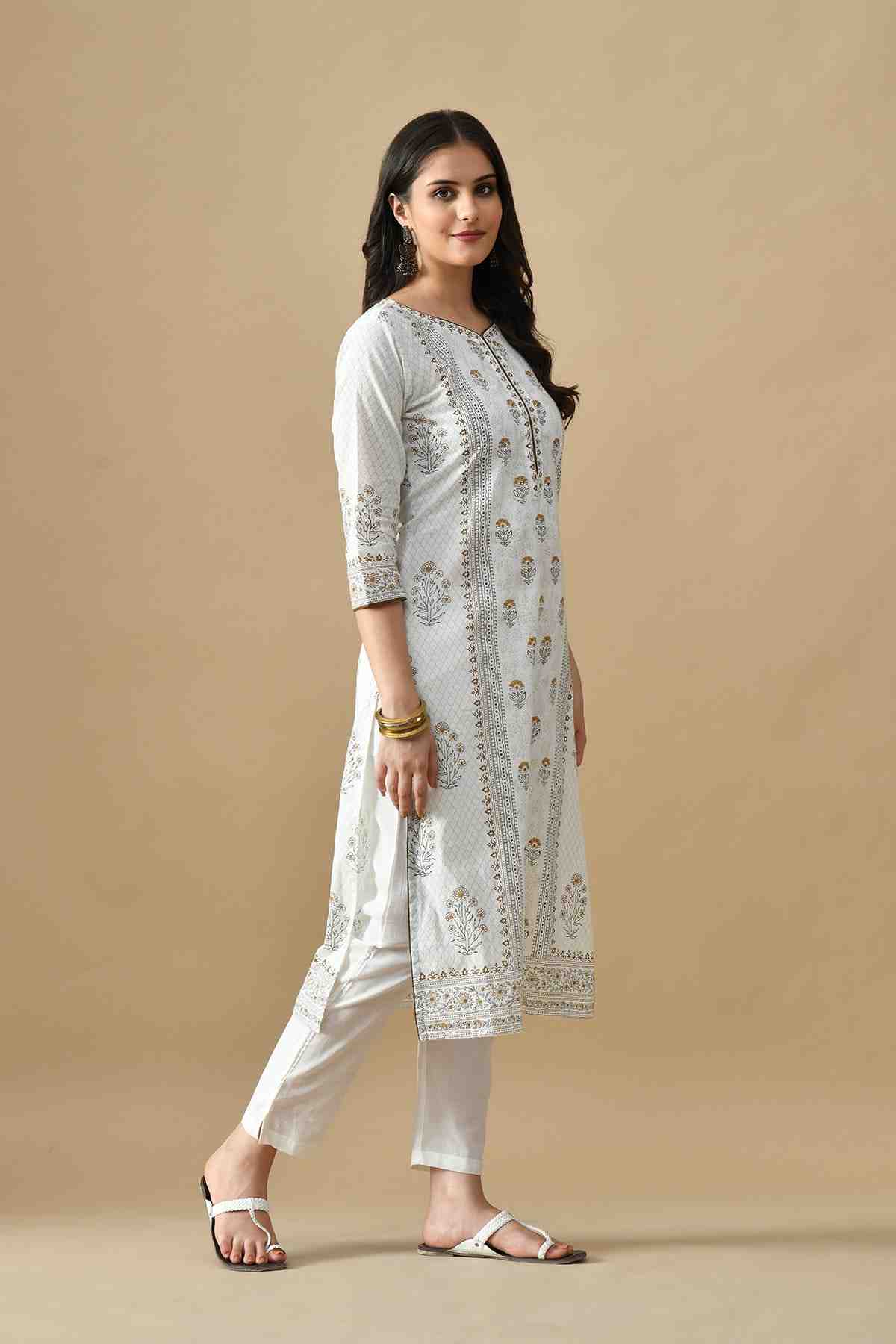 SABHYATA LADIES WESTERN KURTI 3PCS SET 256AD528 B CREAM