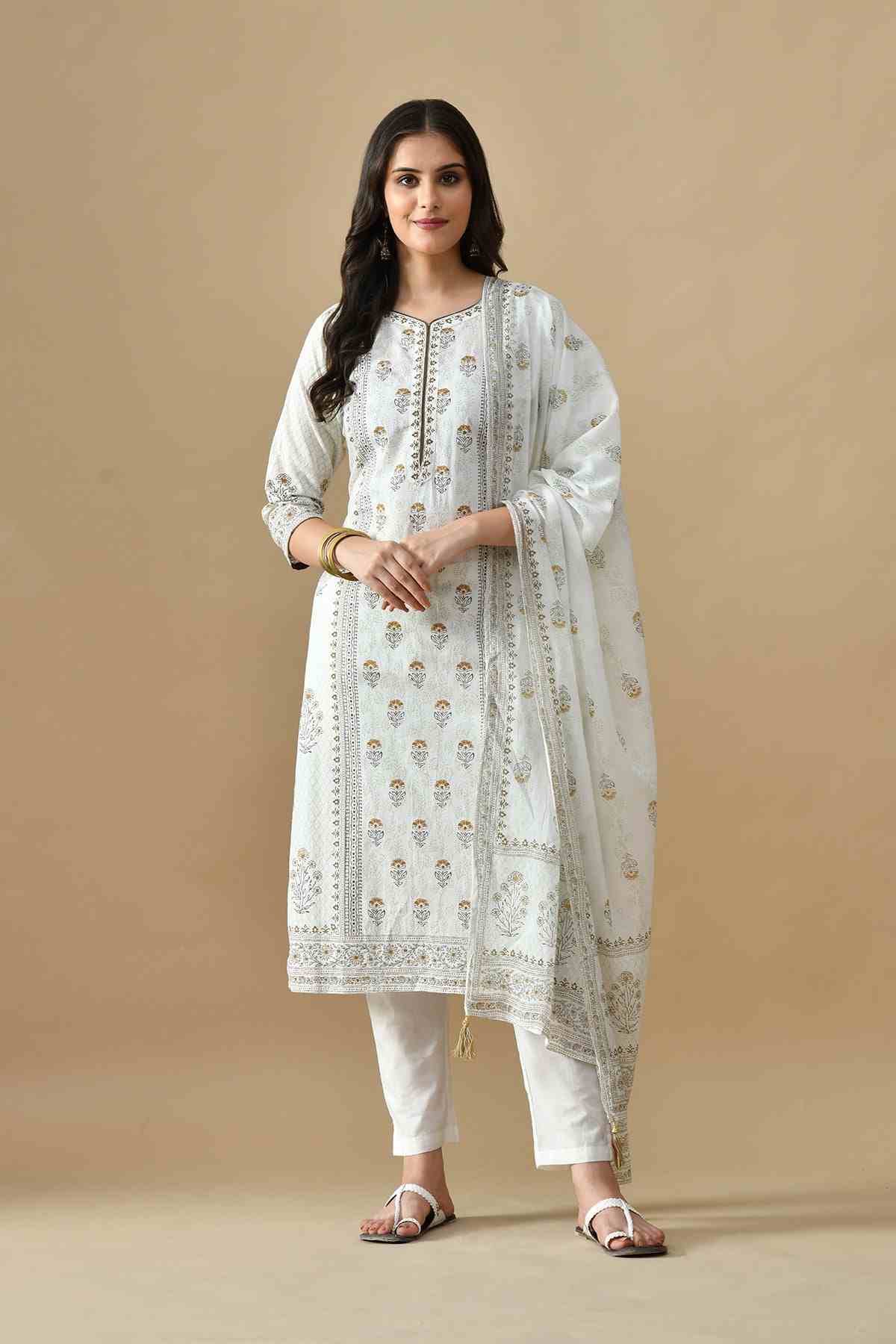 SABHYATA LADIES WESTERN KURTI 3PCS SET 256AD528 B CREAM