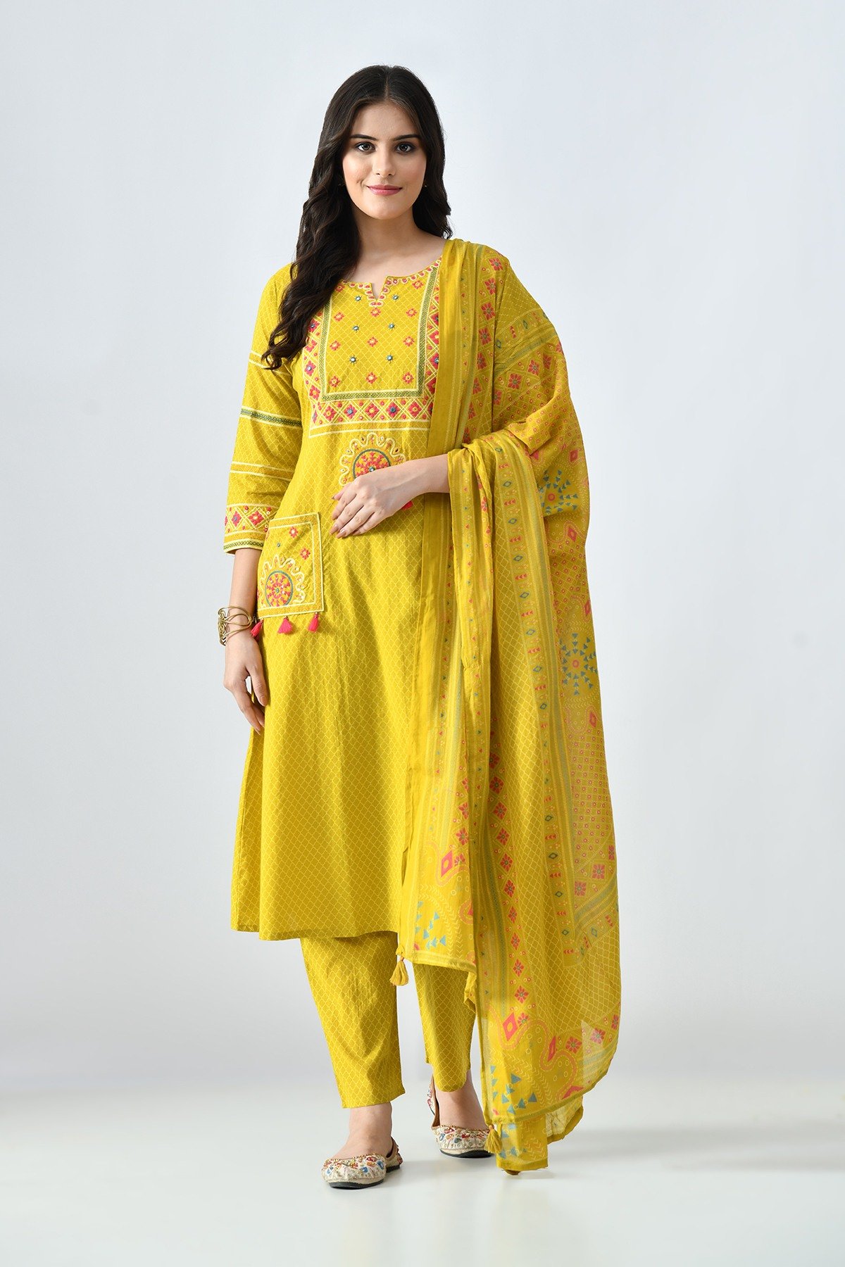 Mustard Embroidered Kurta Set