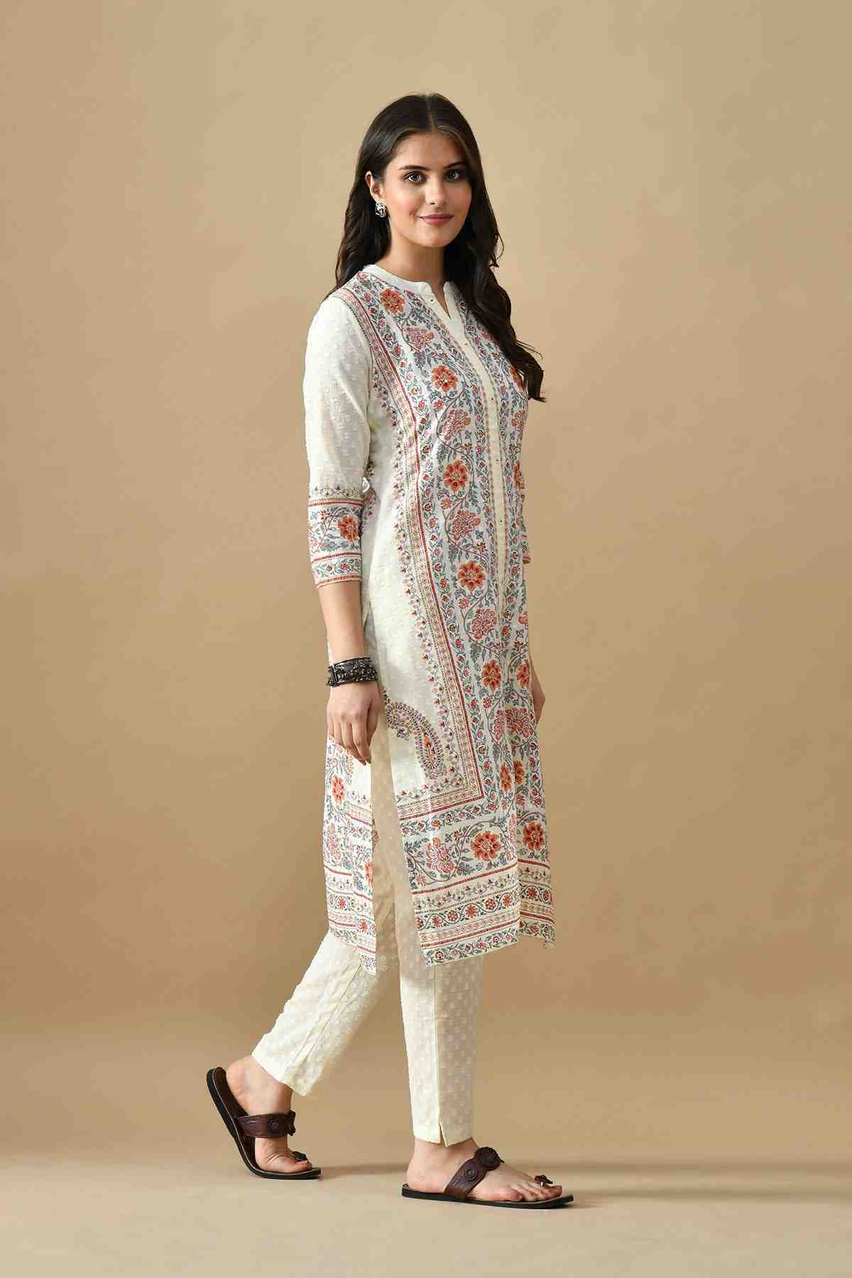 SABHYATA LADIES WESTERN KURTI 3PCS SET 257AD558 CREAM
