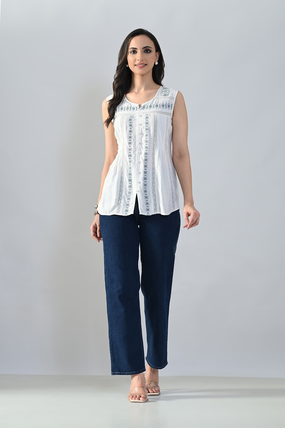 Cream Embroidered Top