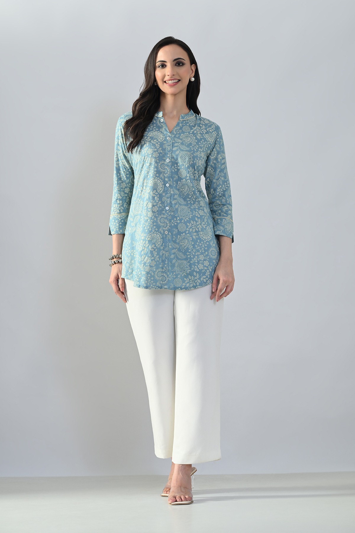Green Printed Straight Top