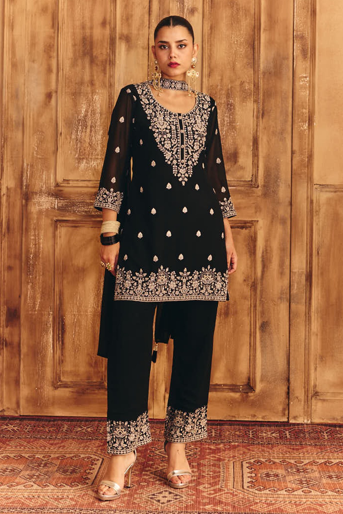 Black Embroidered Kurta Set
