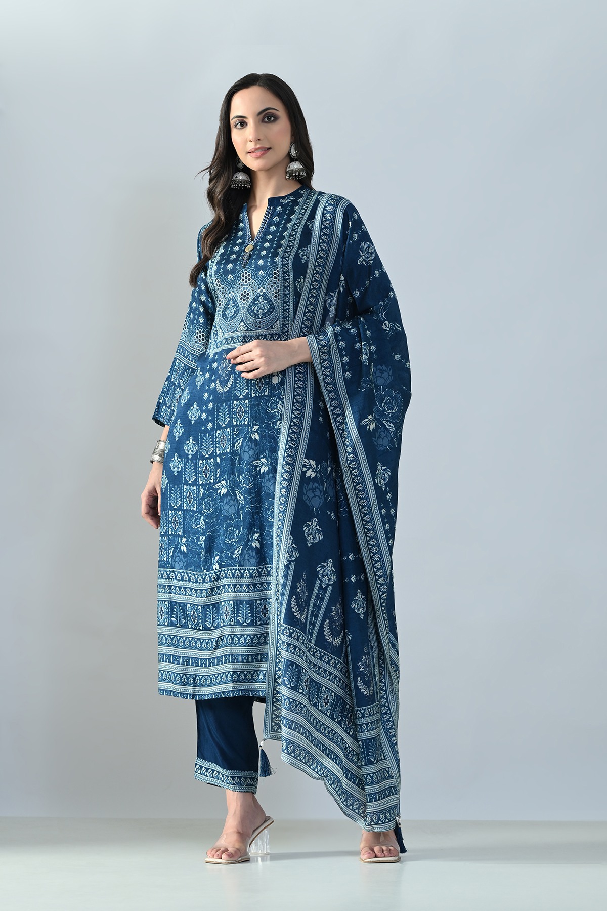 Blue Printed Kurta Set