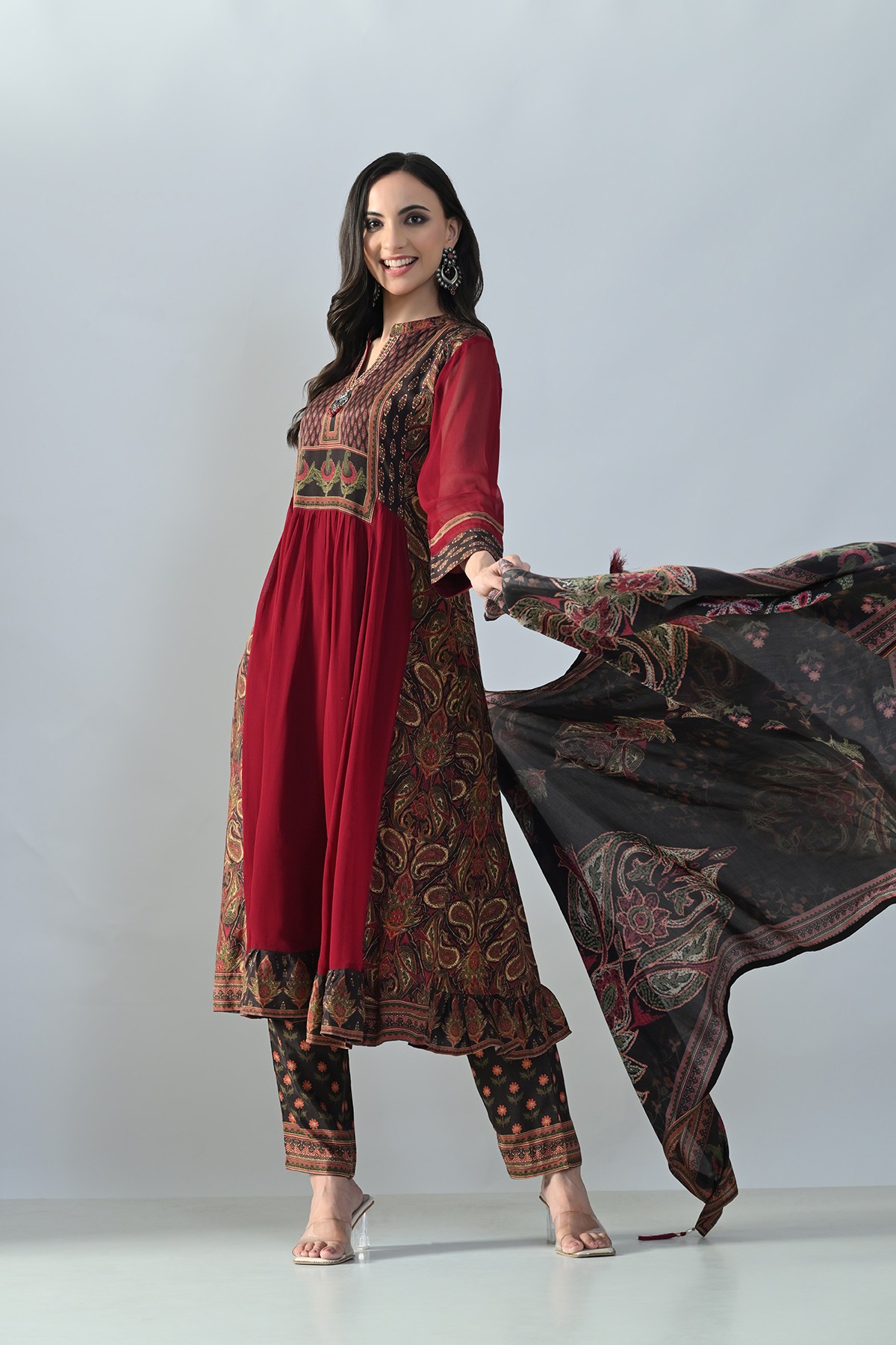 Maroon Printed Kurta Set