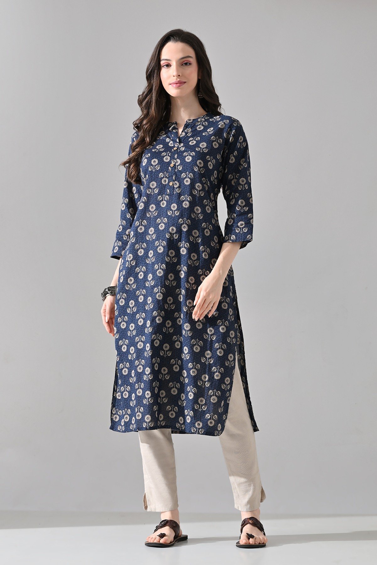 Blue Floral Printed Kurta