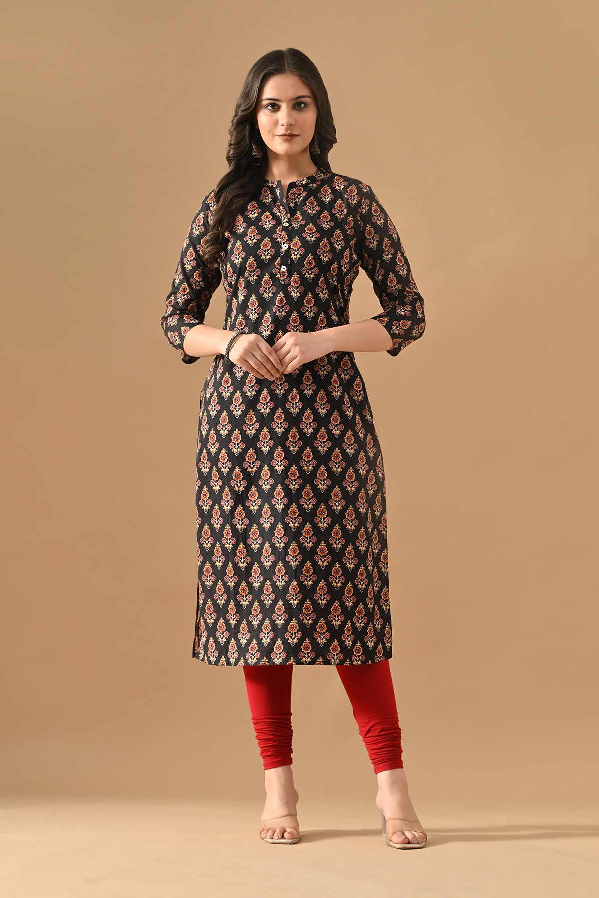 Black Printed Straight Kurta