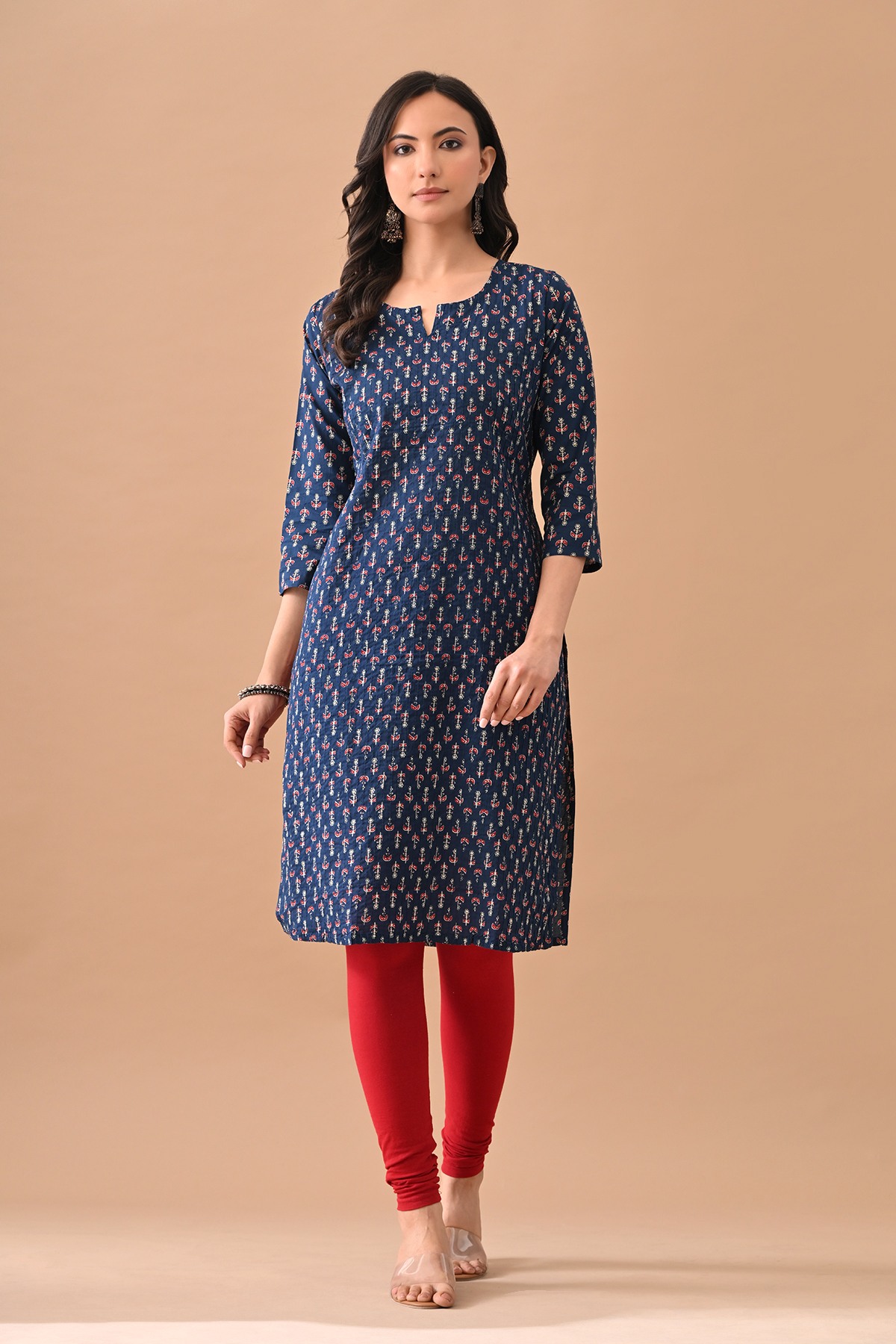 Blue Printed Straight Kurta