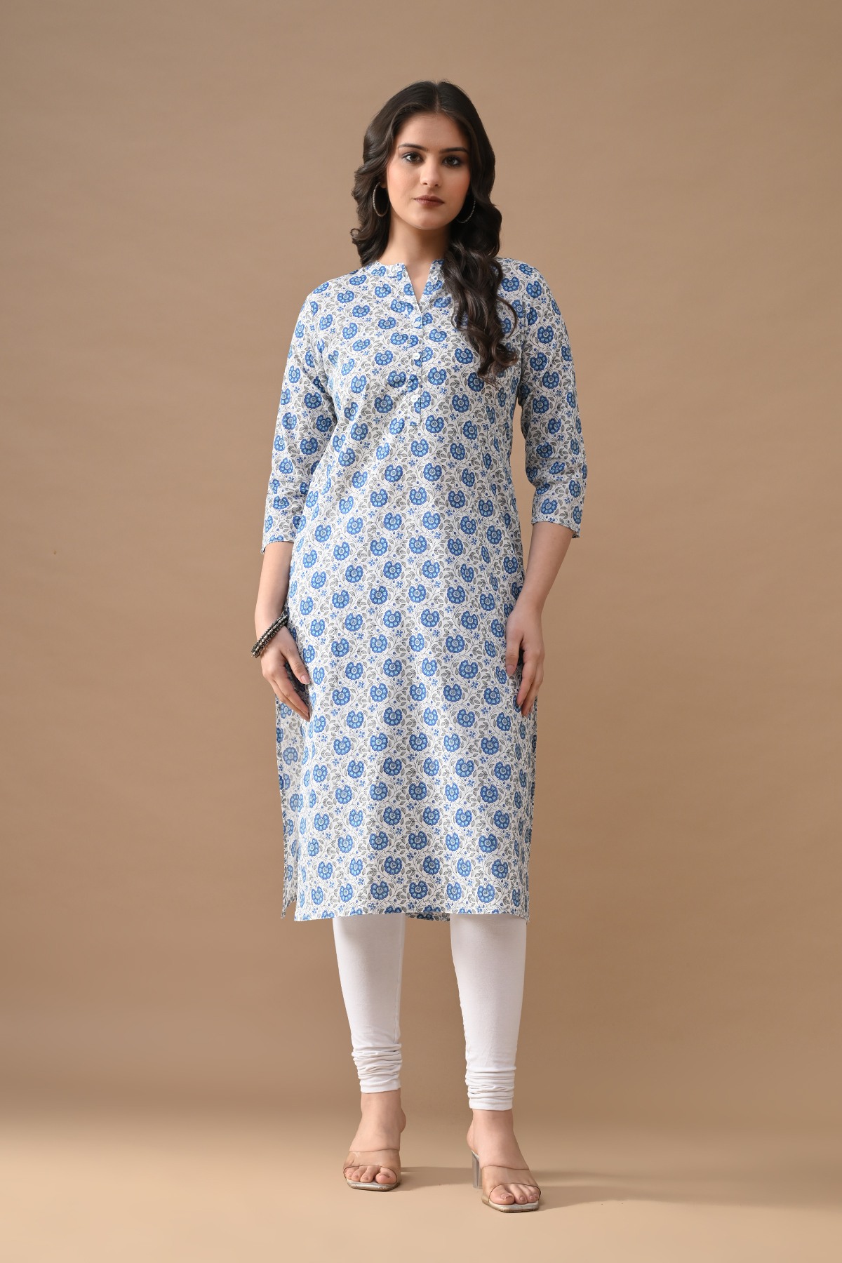 White Printed Straight Kurta
