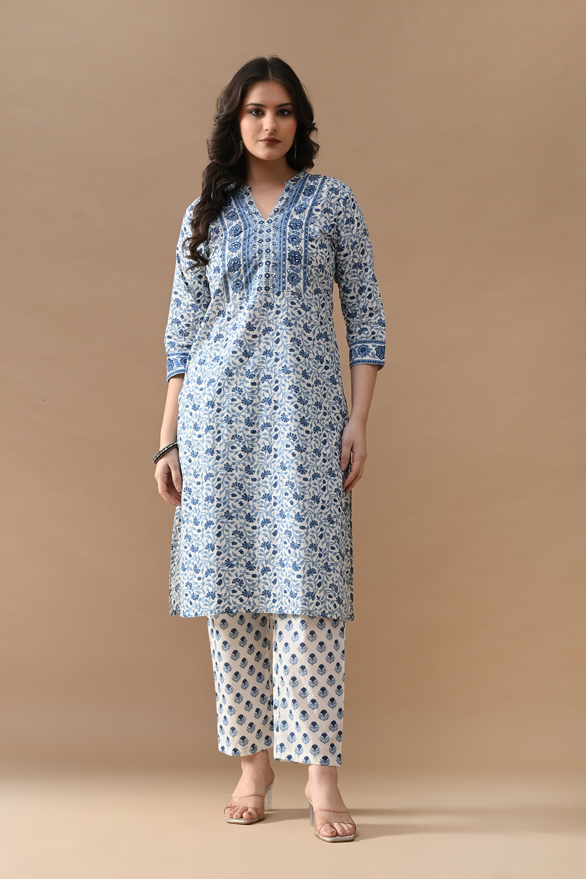 Cream Floral Printed Kurta Set