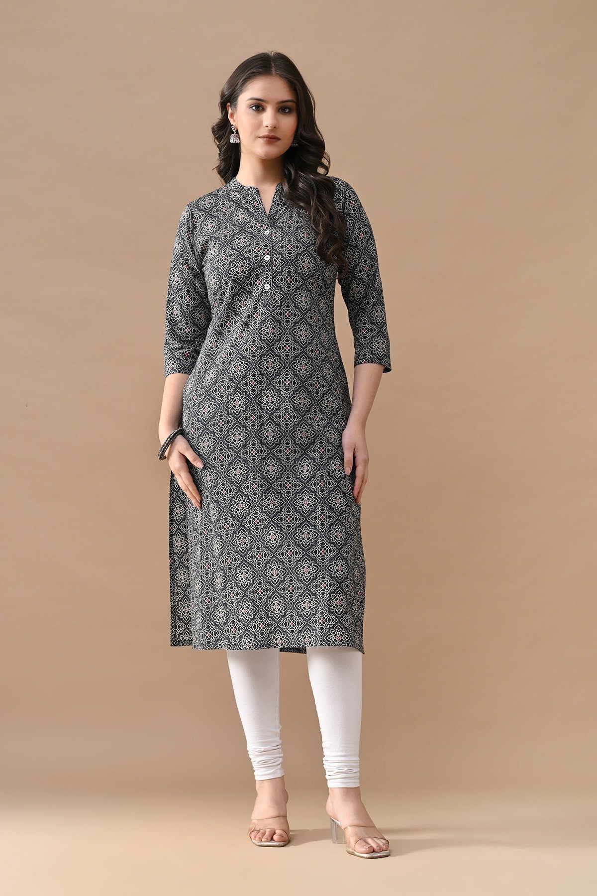 Black Printed Straight Kurta