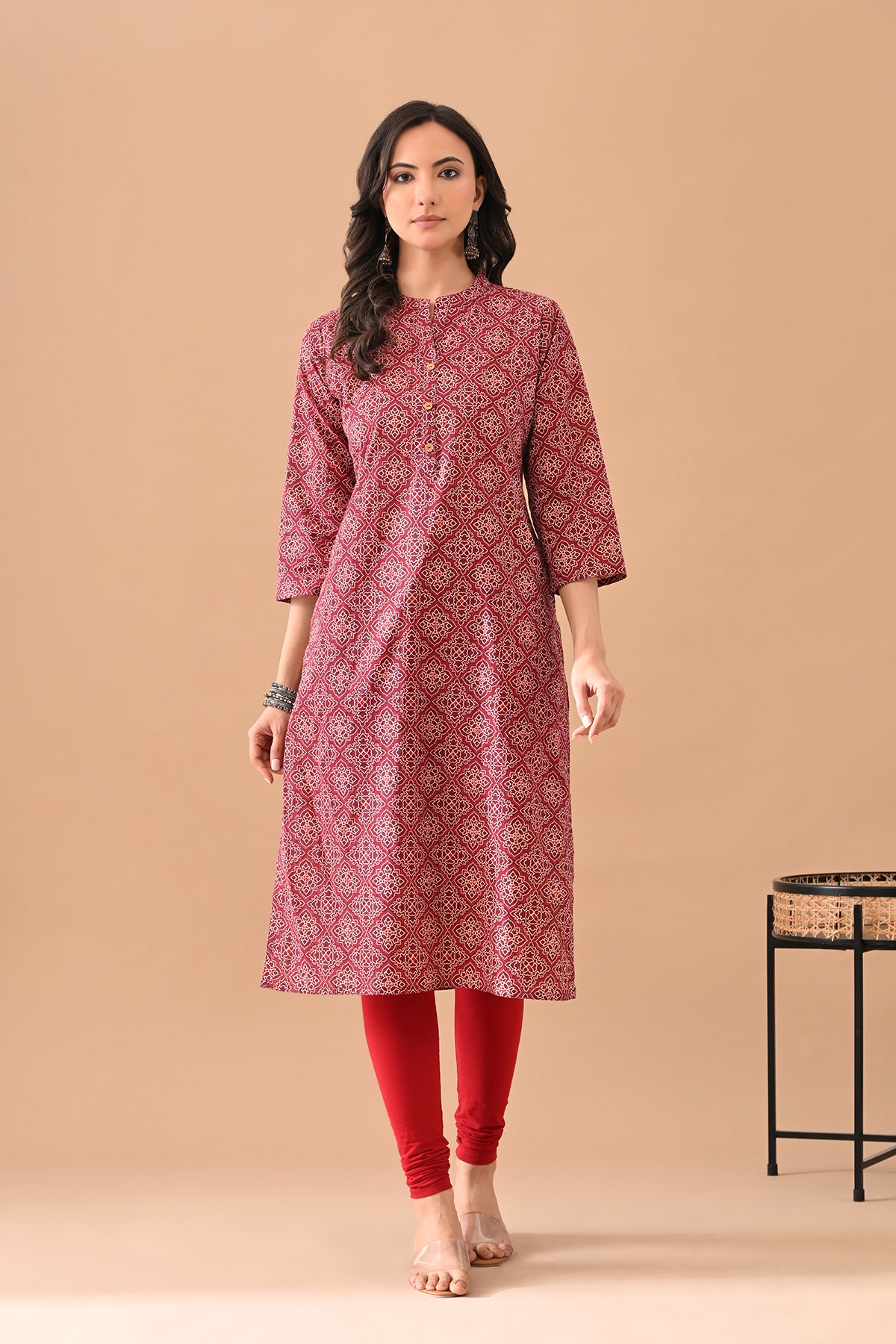 Maroon Printed Kurta