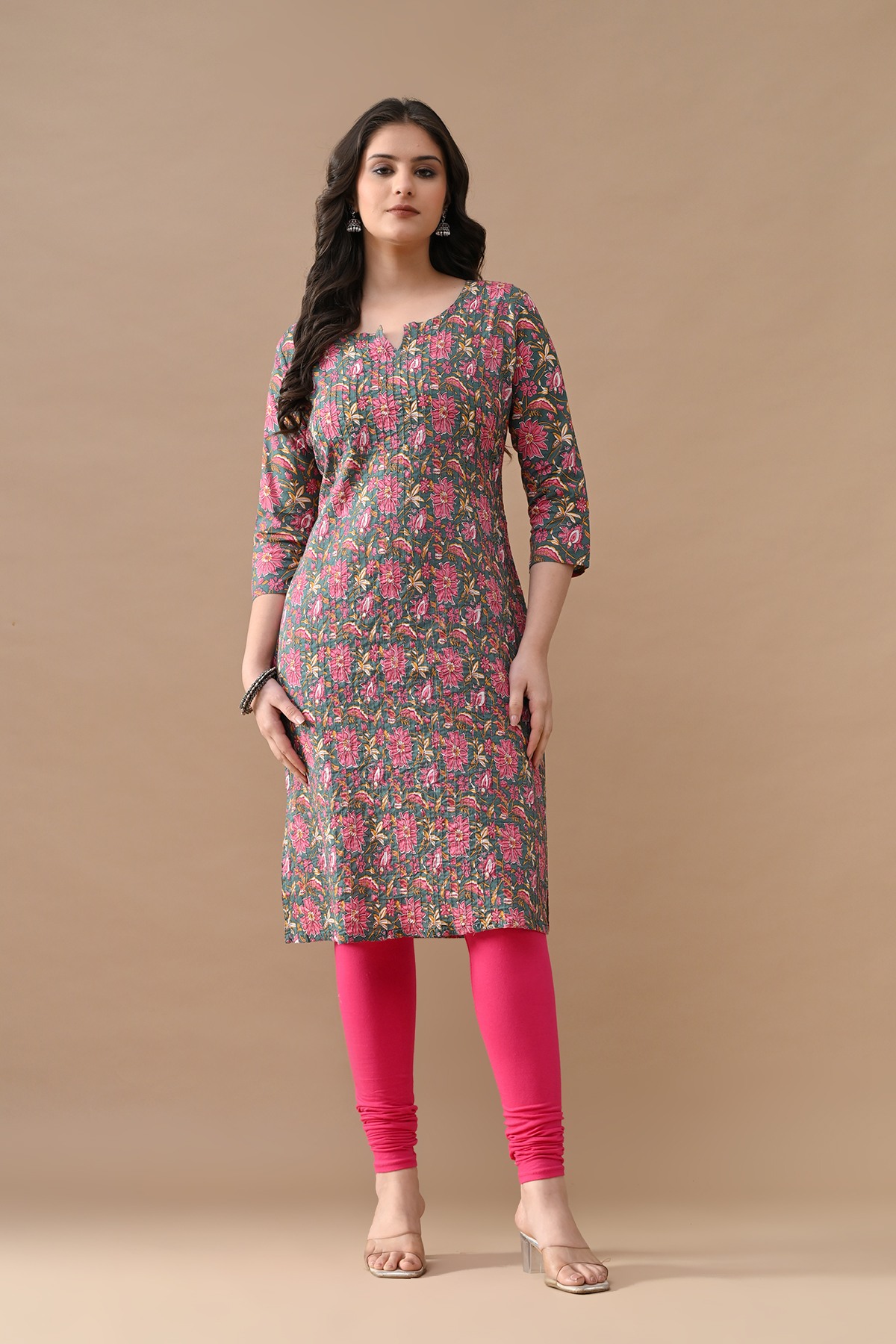 Green Printed Straight Kurta