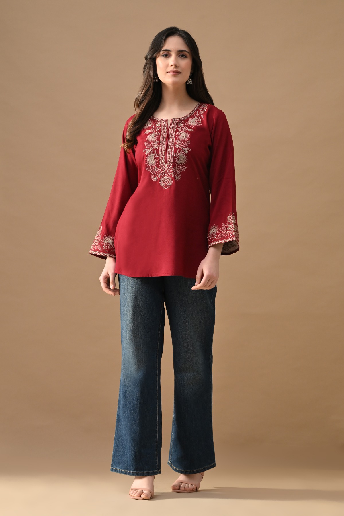 Maroon Embroidered Top