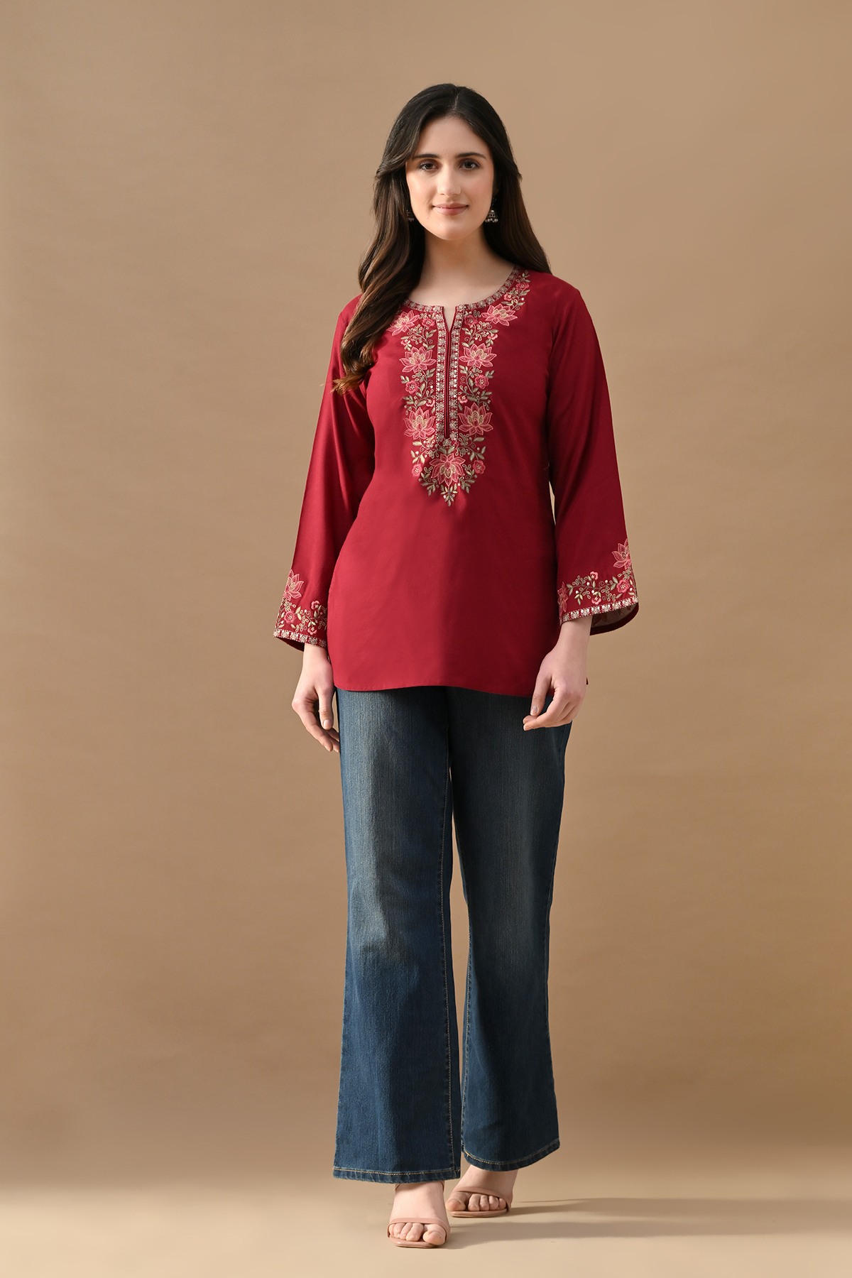 Maroon Embroidered Top