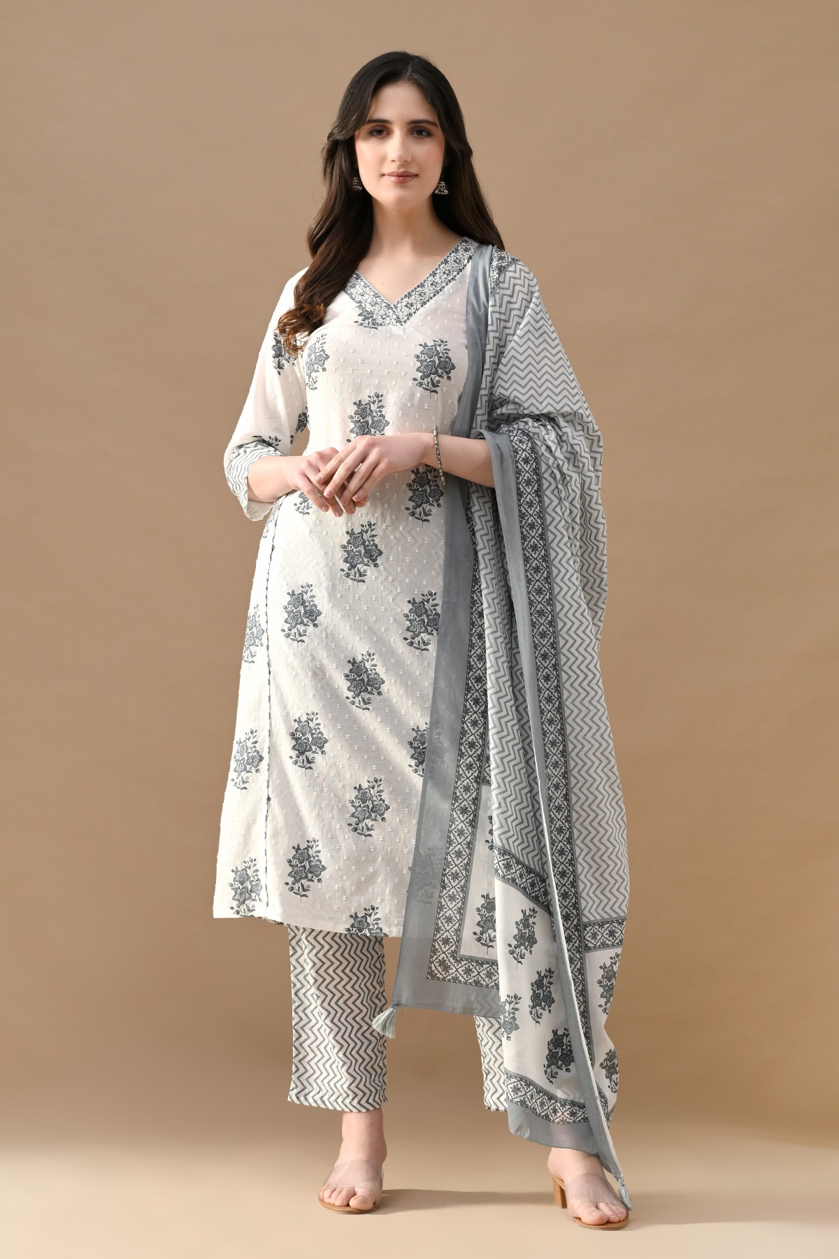 White Printed Kurta Set