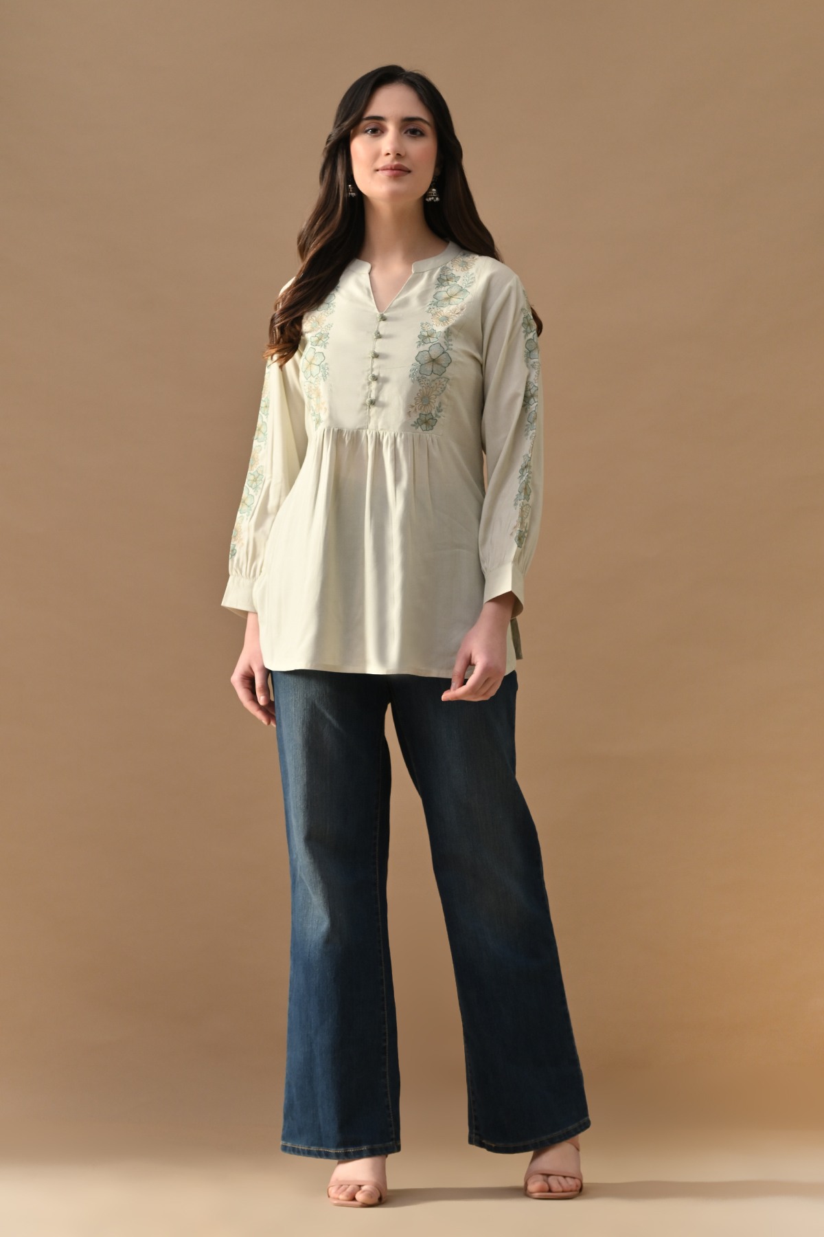 Cream Embroidered Top