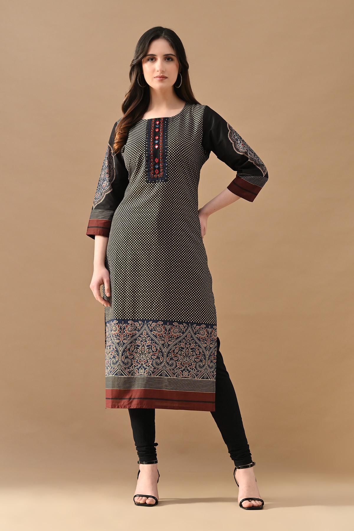 Black Printed Ethnic Motifs Kurta