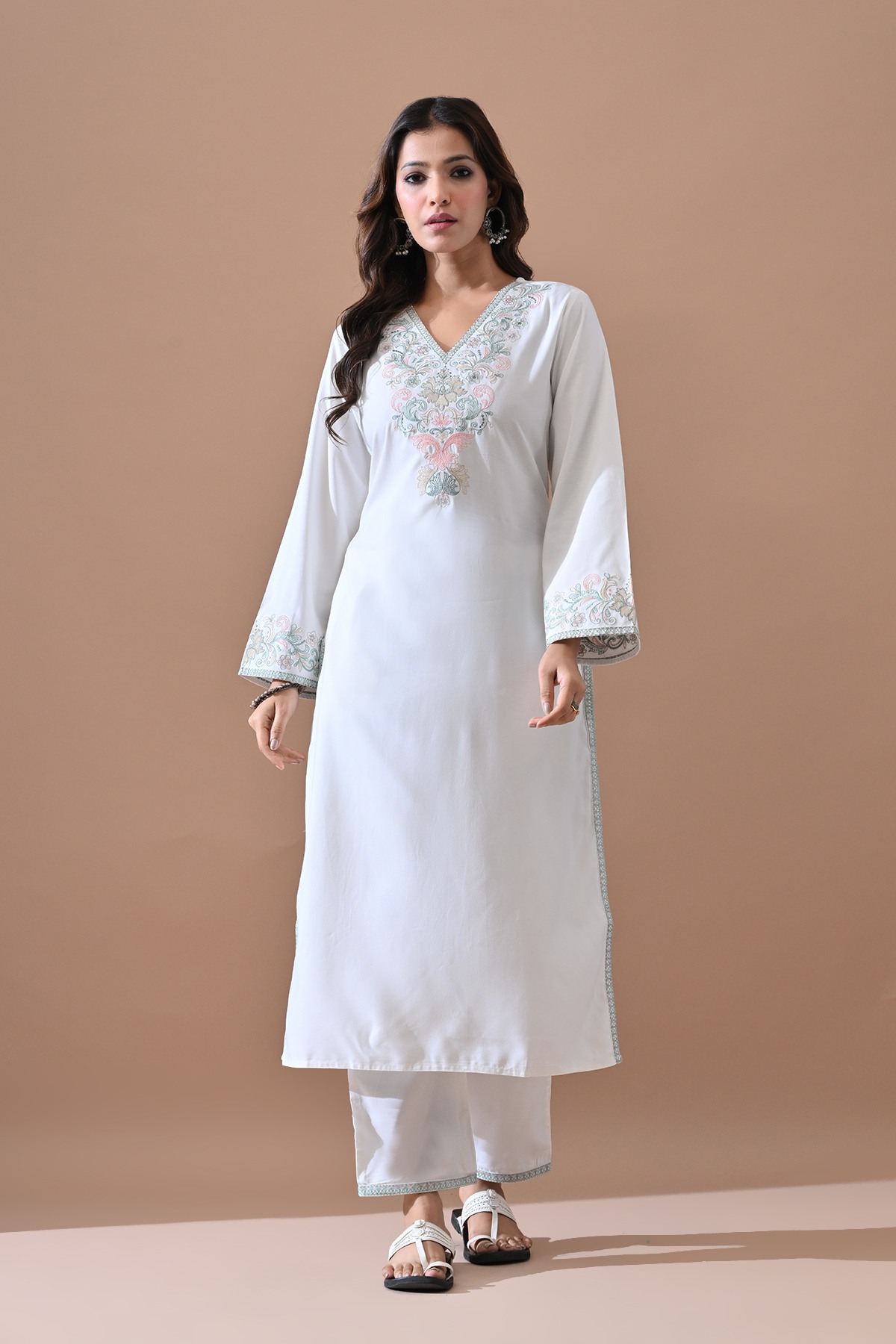 Cream Embroidered Kurta Set