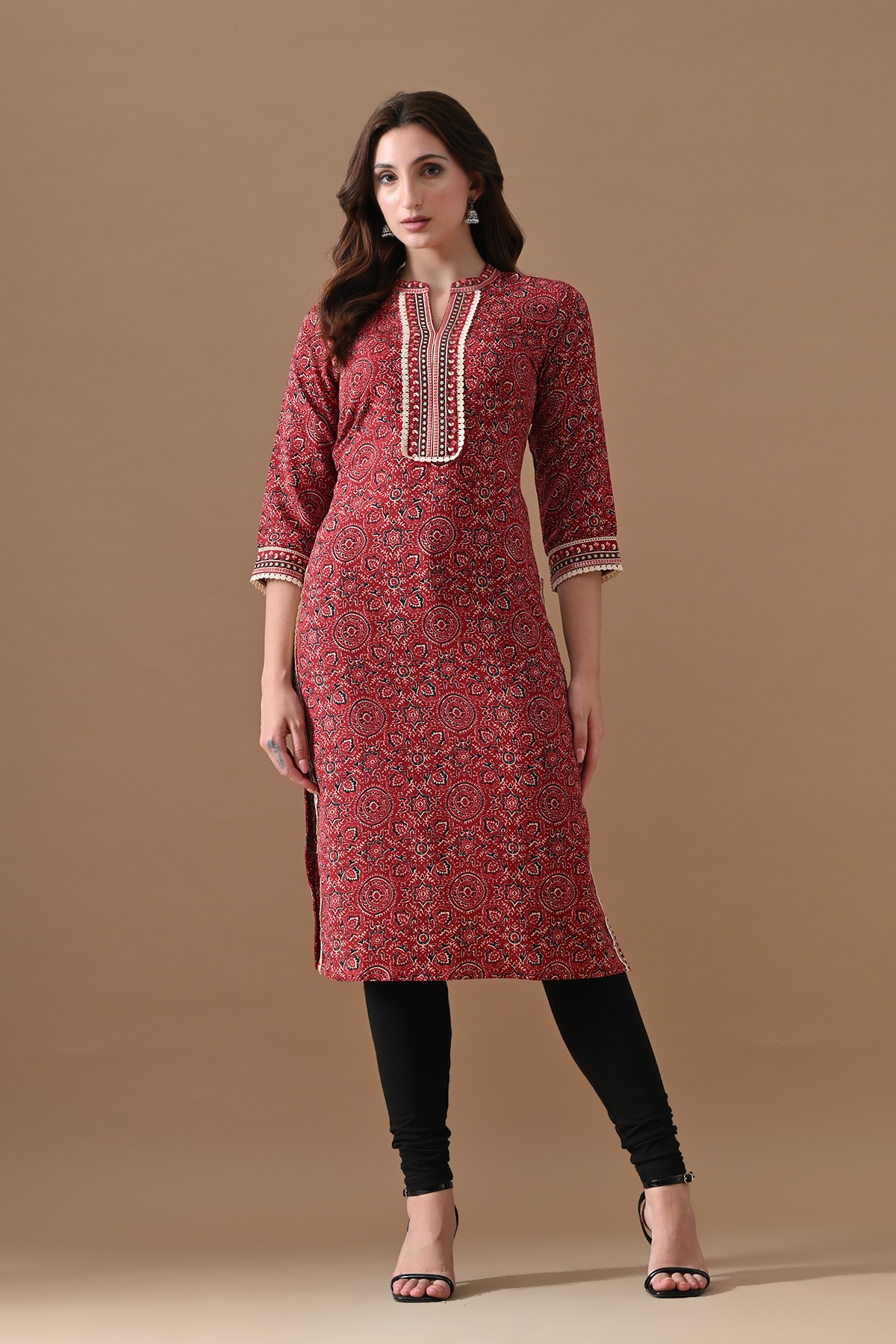Maroon Printed Kurta Set