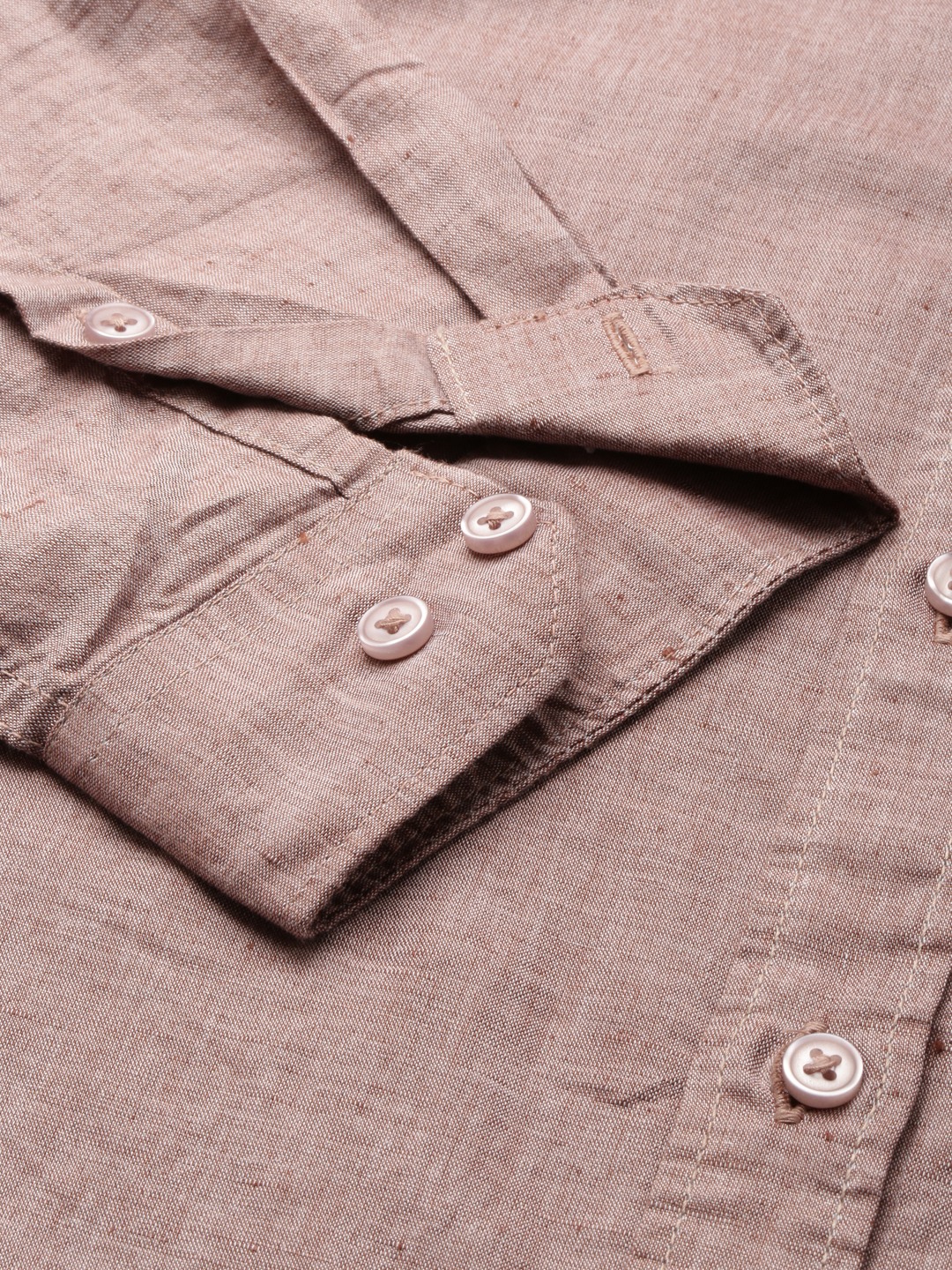 SHOWOFF Men's Mandarin Collar Taupe Slim Fit Solid Shirt