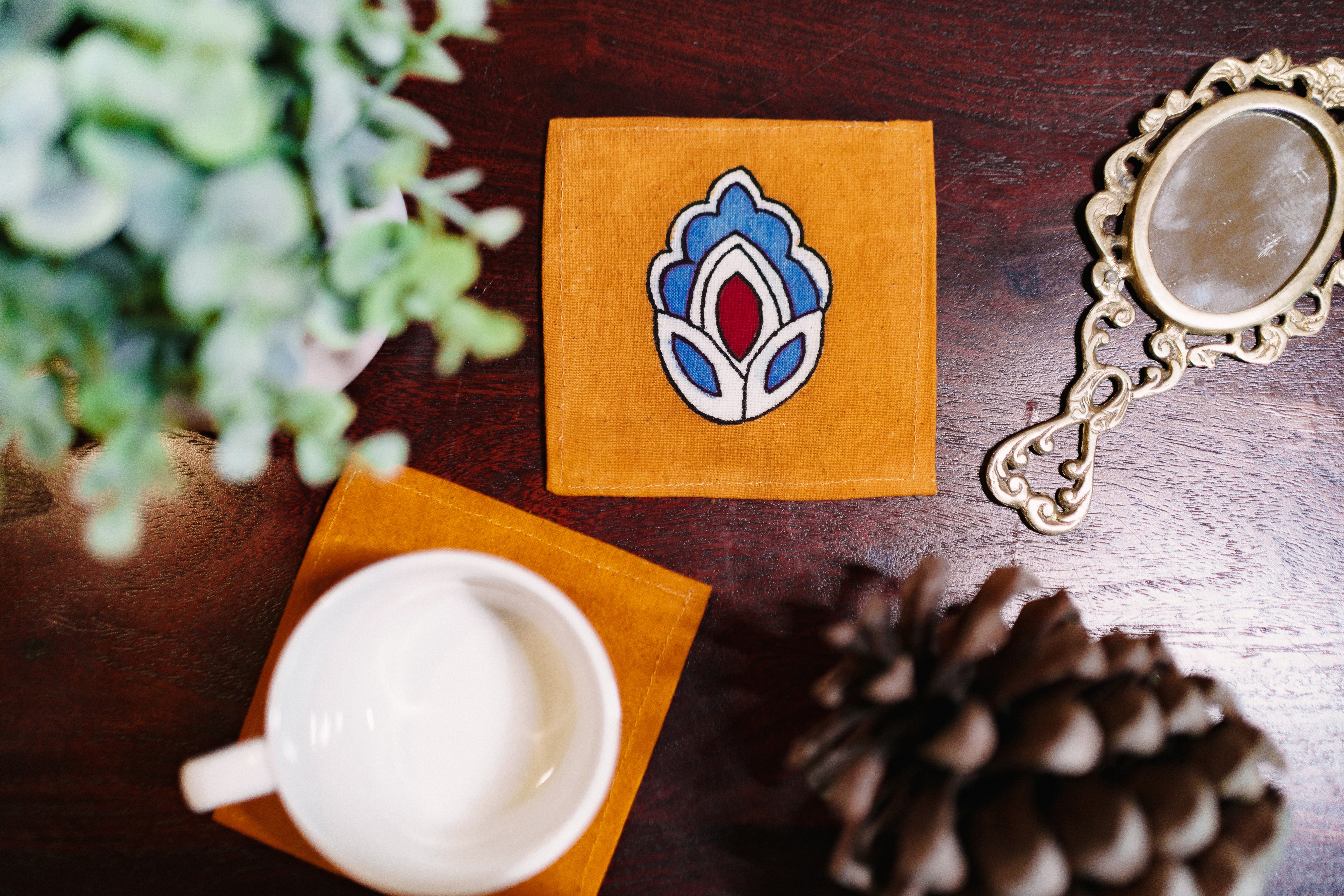 Mustard Bud Motif Coaster