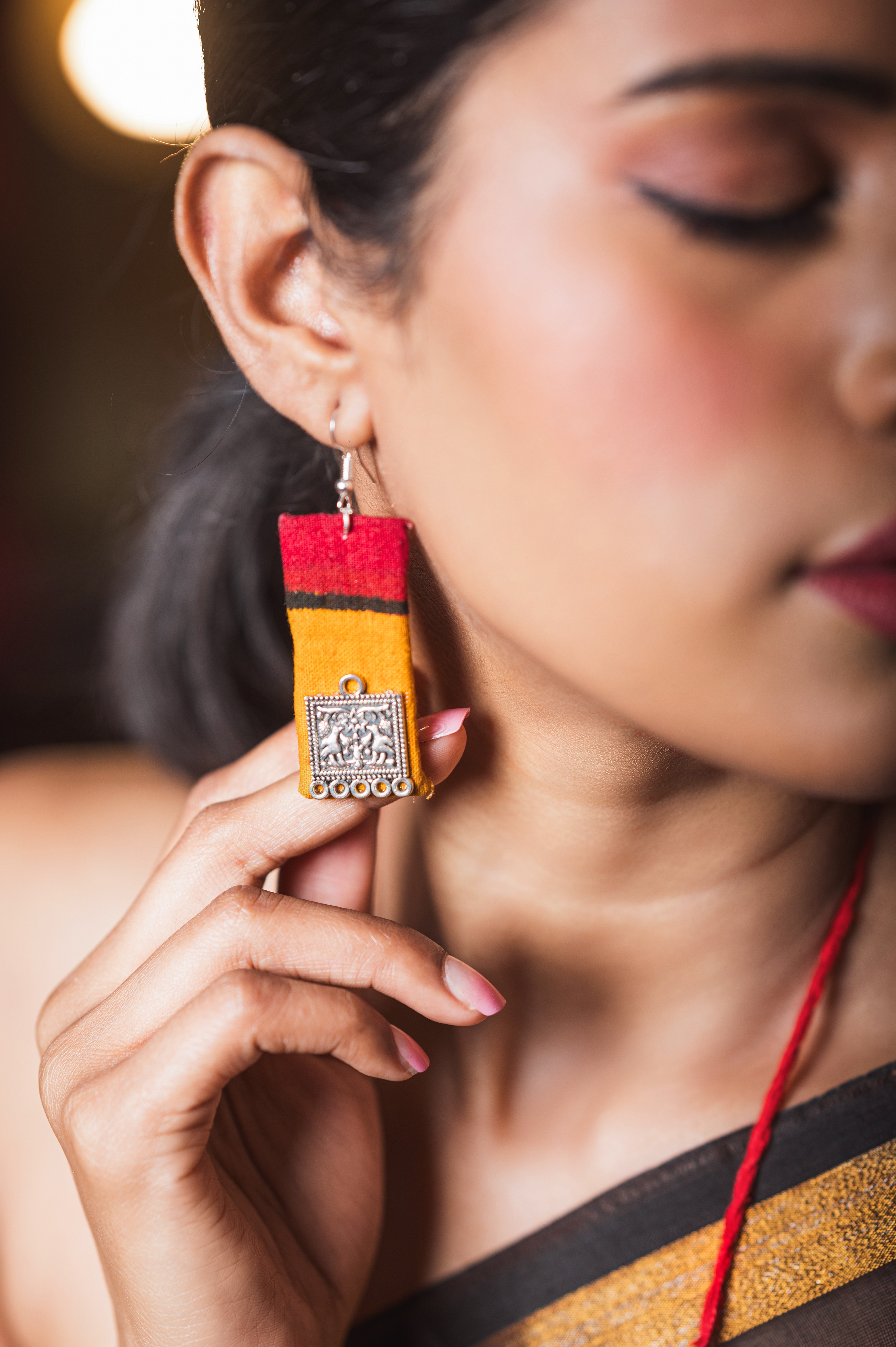 Maroon and Yellow Earrings