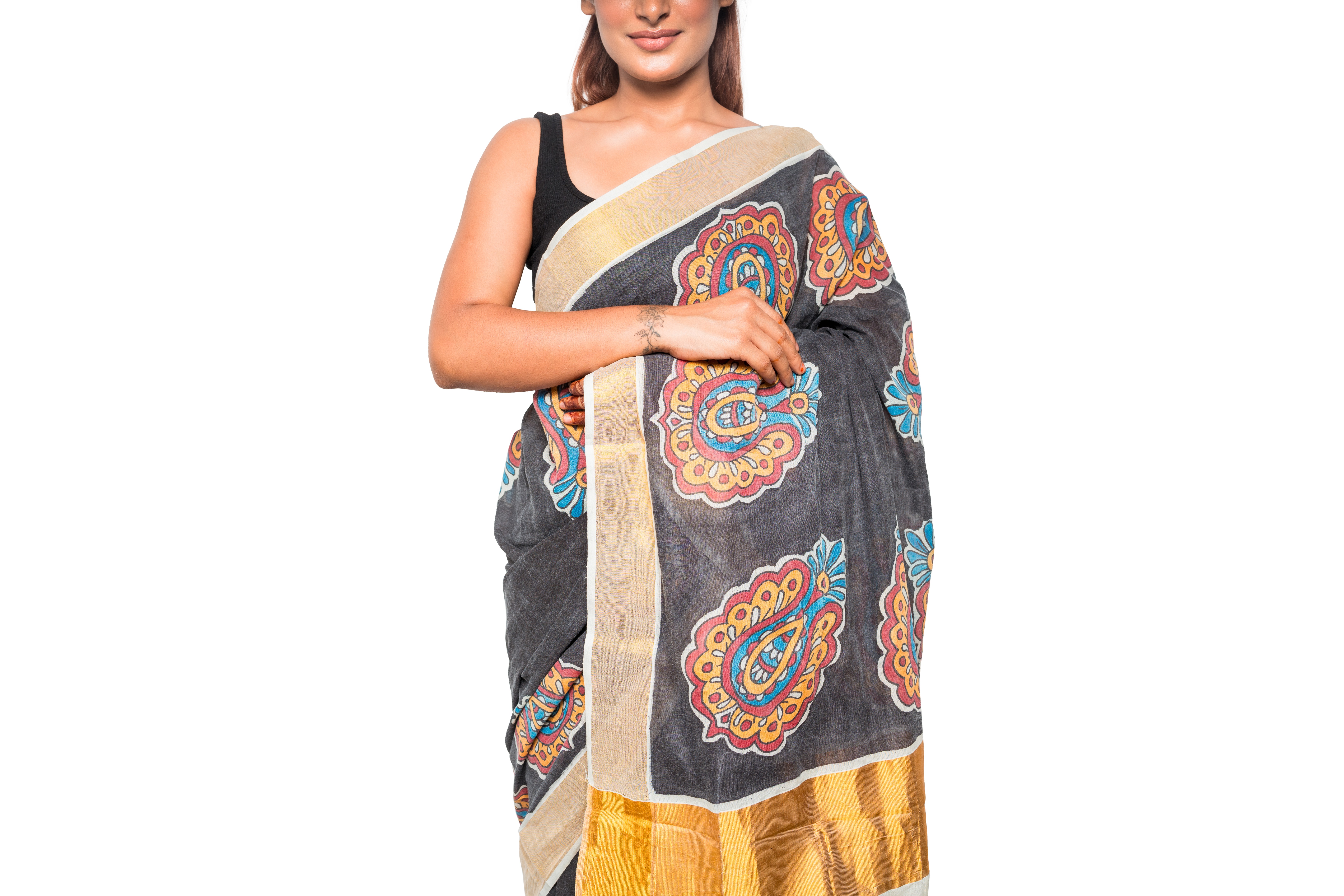 Floral Black Saree