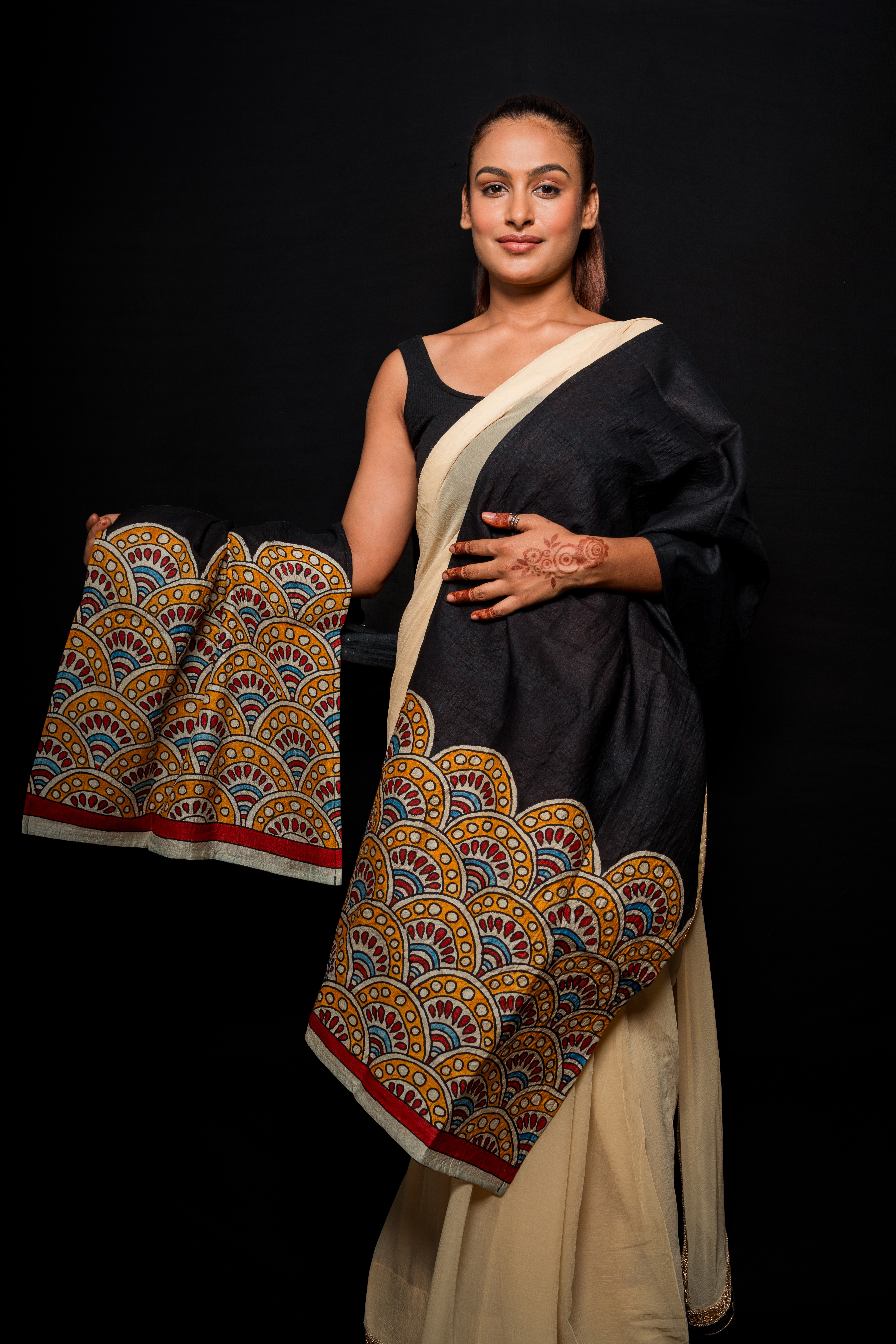 Floral Black Silk Stoll