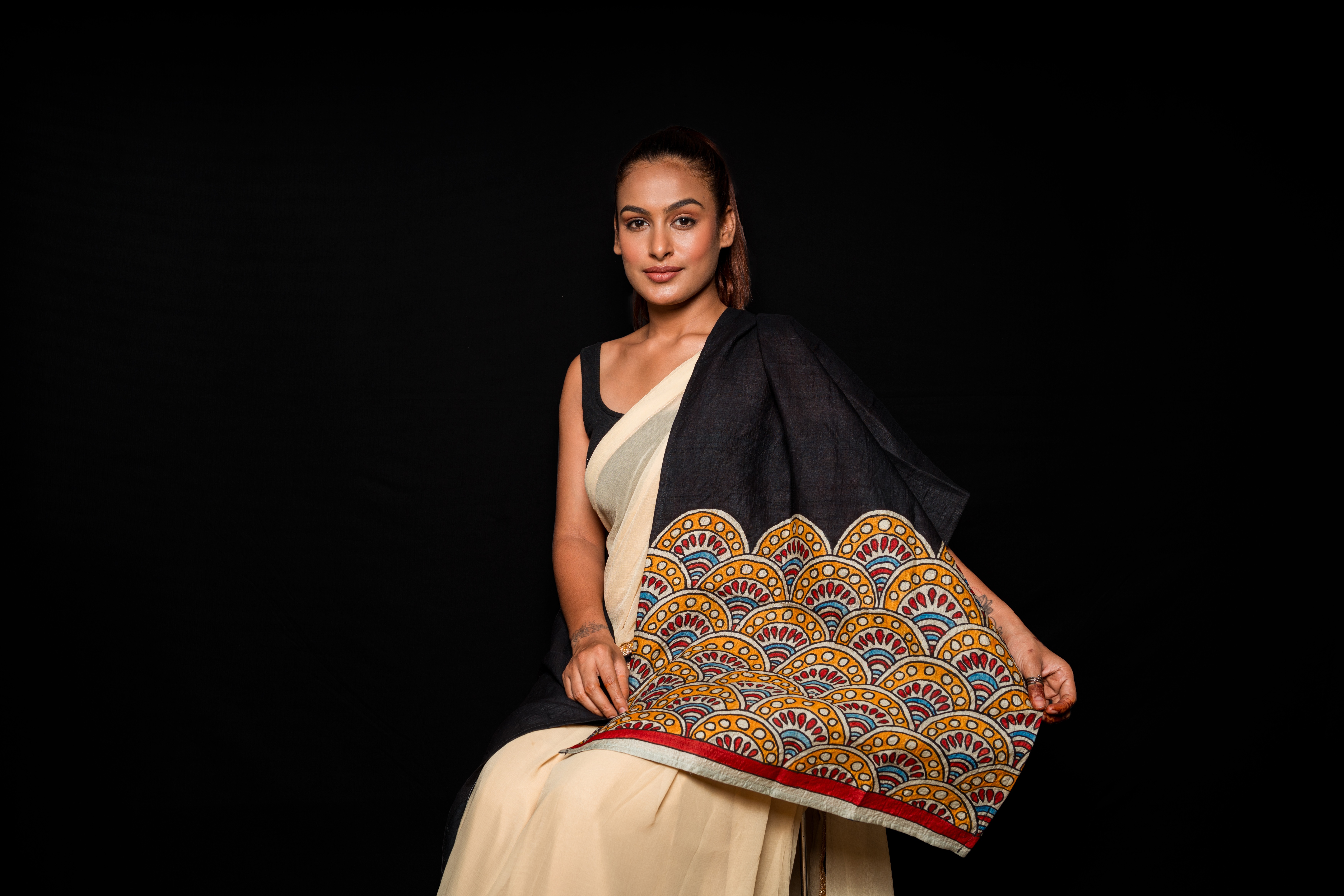 Floral Black Silk Stoll