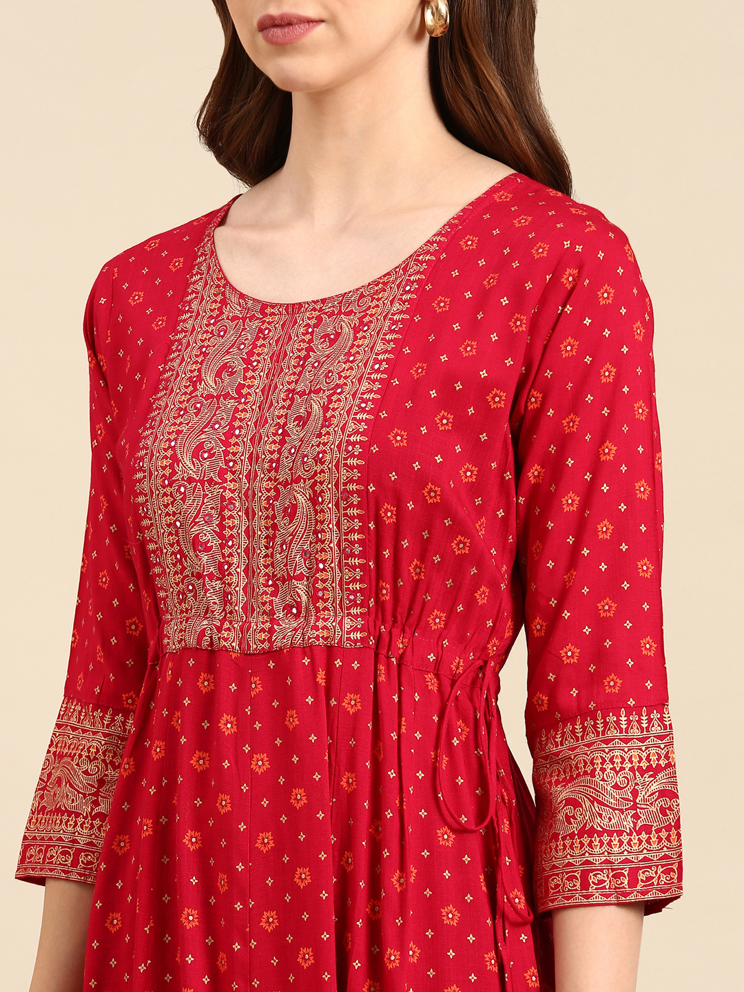 SHOWOFF Women's Ankle Length Floral Anarkali Magenta Kurta
